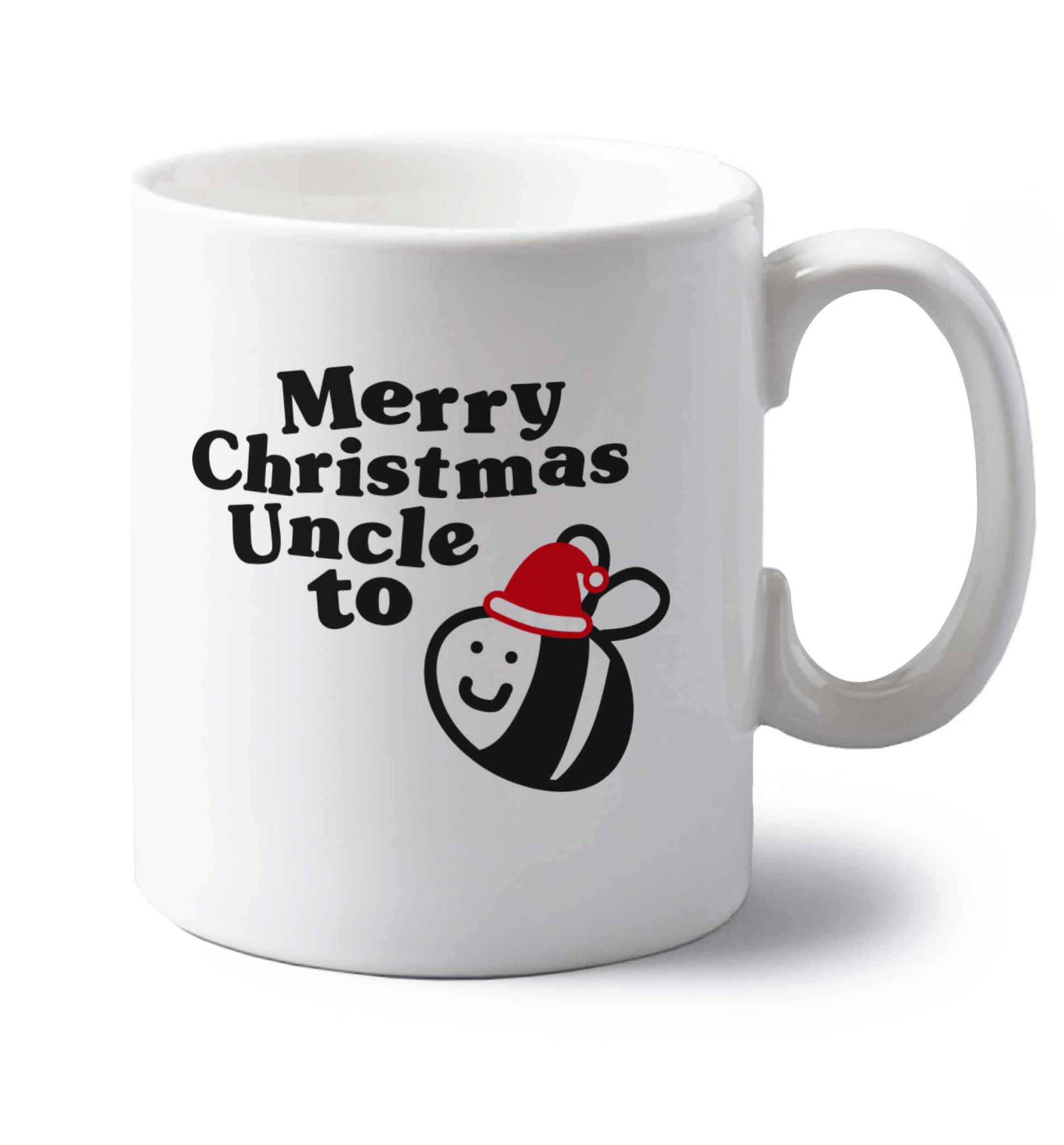 Merry Christmas uncle to be left handed white ceramic mug 