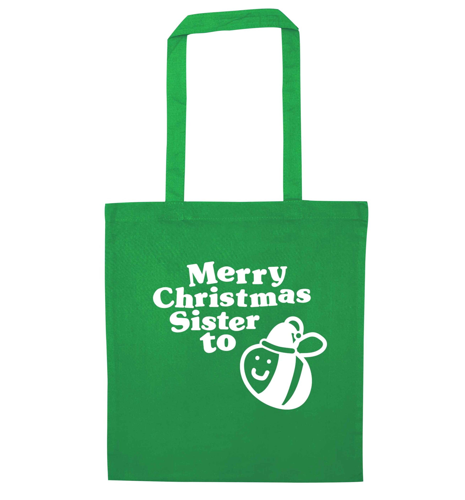 Merry Christmas sister to be green tote bag