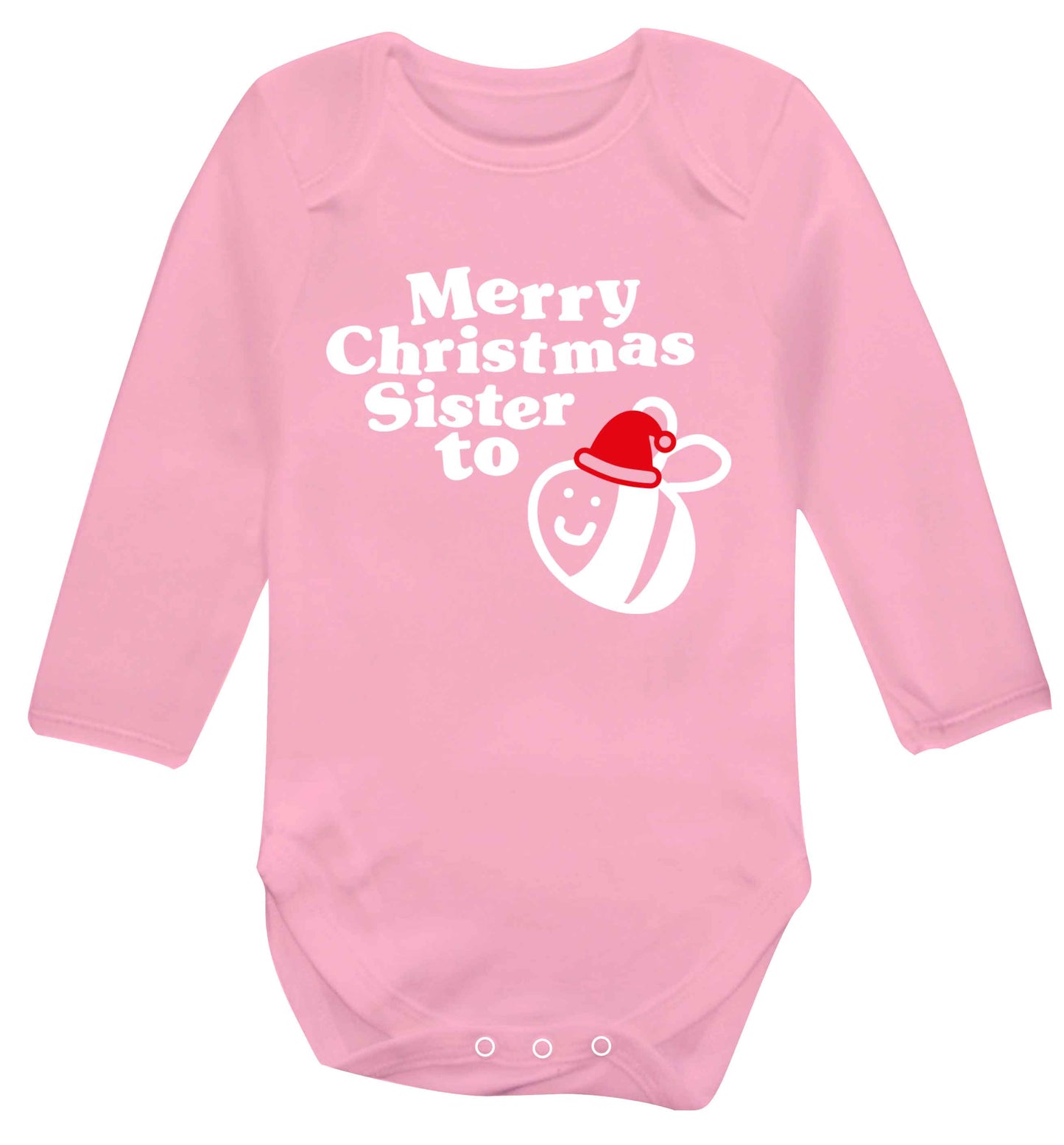 Merry Christmas sister to be Baby Vest long sleeved pale pink 6-12 months