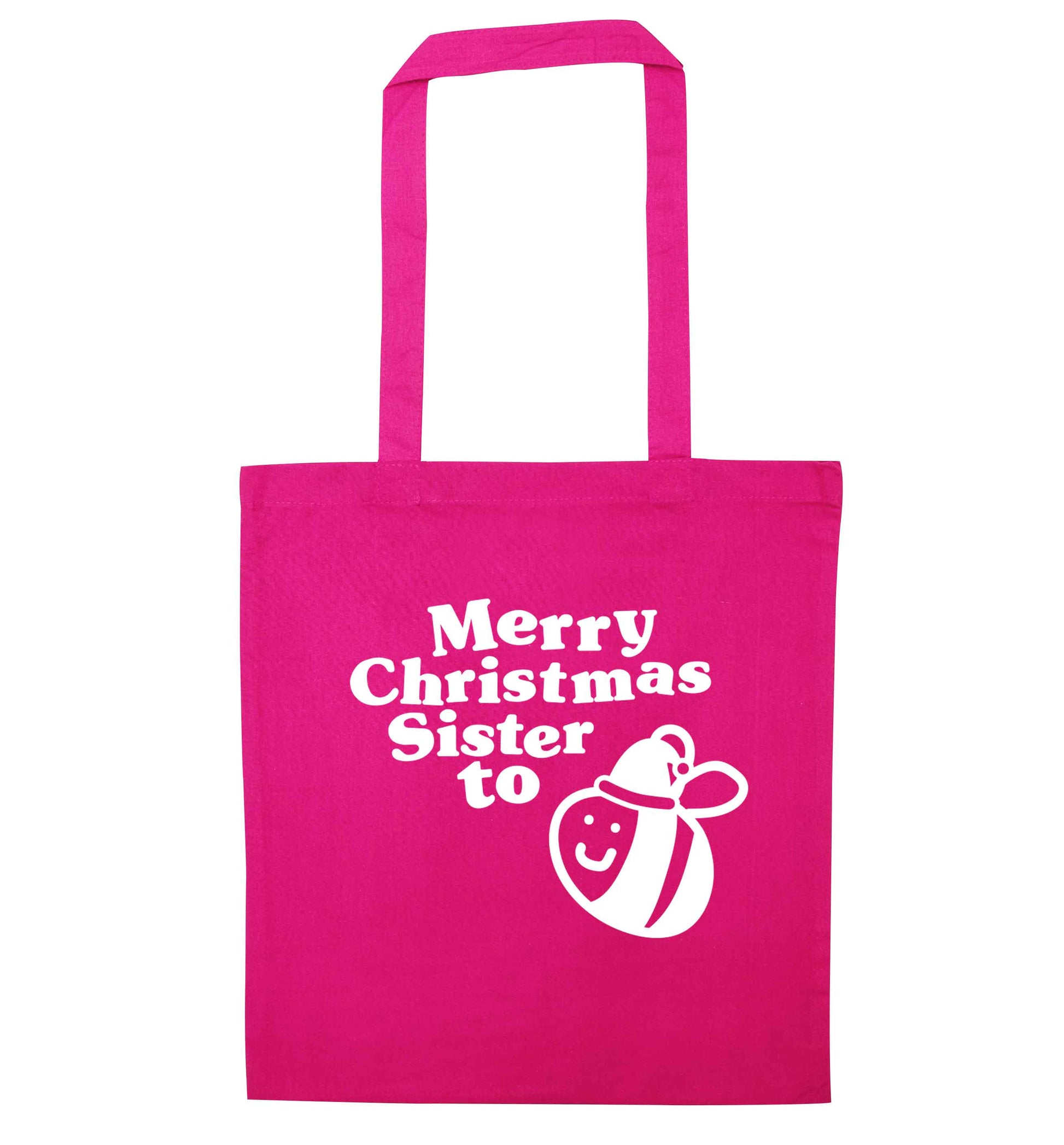 Merry Christmas sister to be pink tote bag