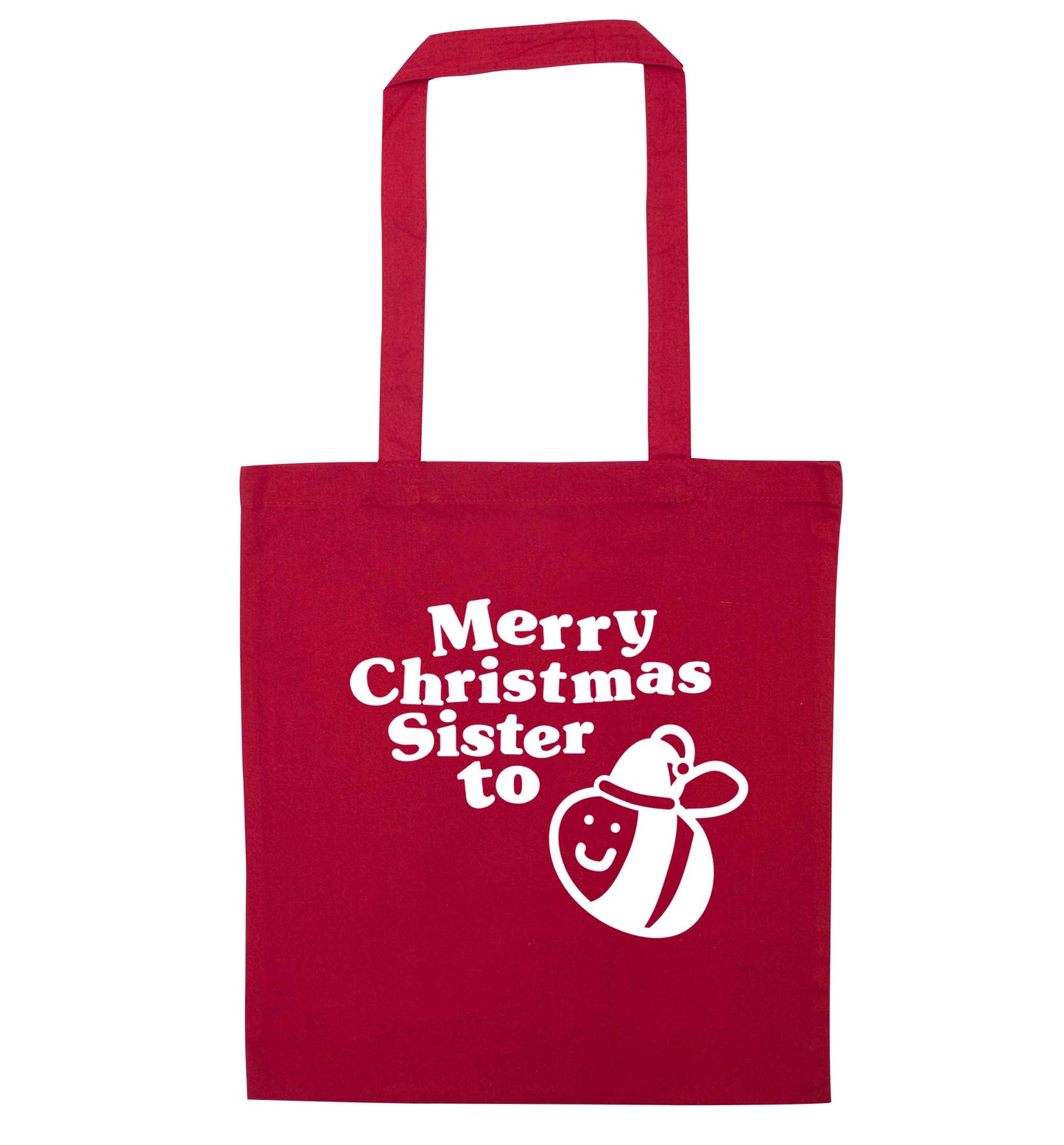 Merry Christmas sister to be red tote bag