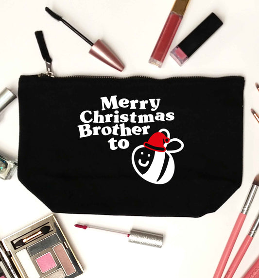 Merry Christmas brother to be black makeup bag