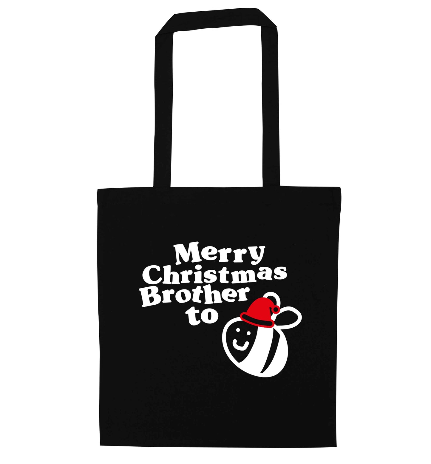 Merry Christmas brother to be black tote bag