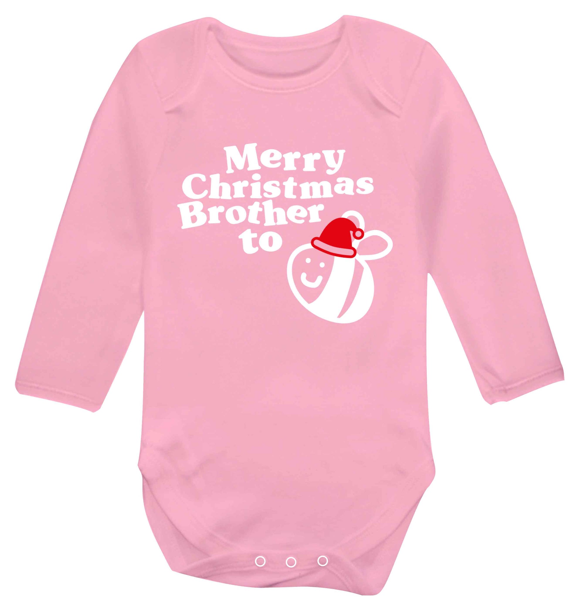 Merry Christmas brother to be Baby Vest long sleeved pale pink 6-12 months