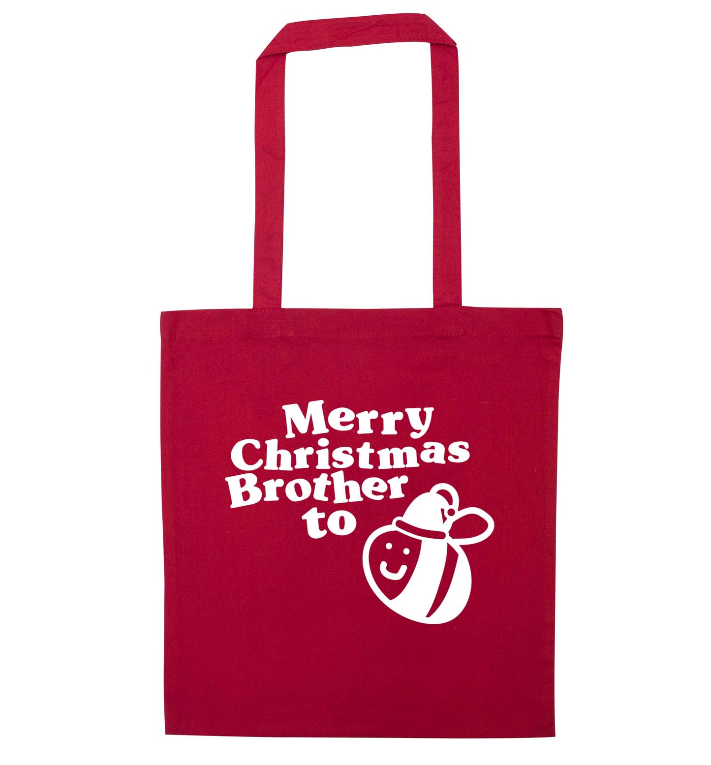 Merry Christmas brother to be red tote bag