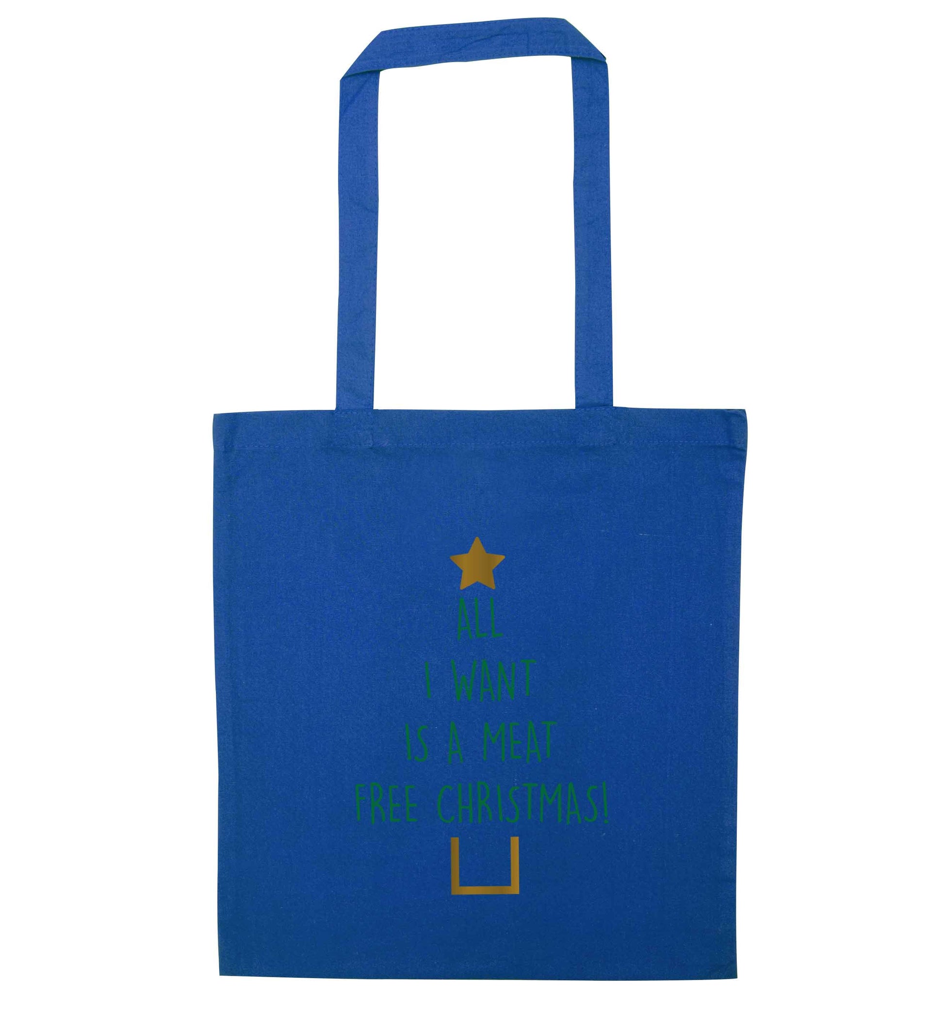 All I want is a meat free Christmas blue tote bag