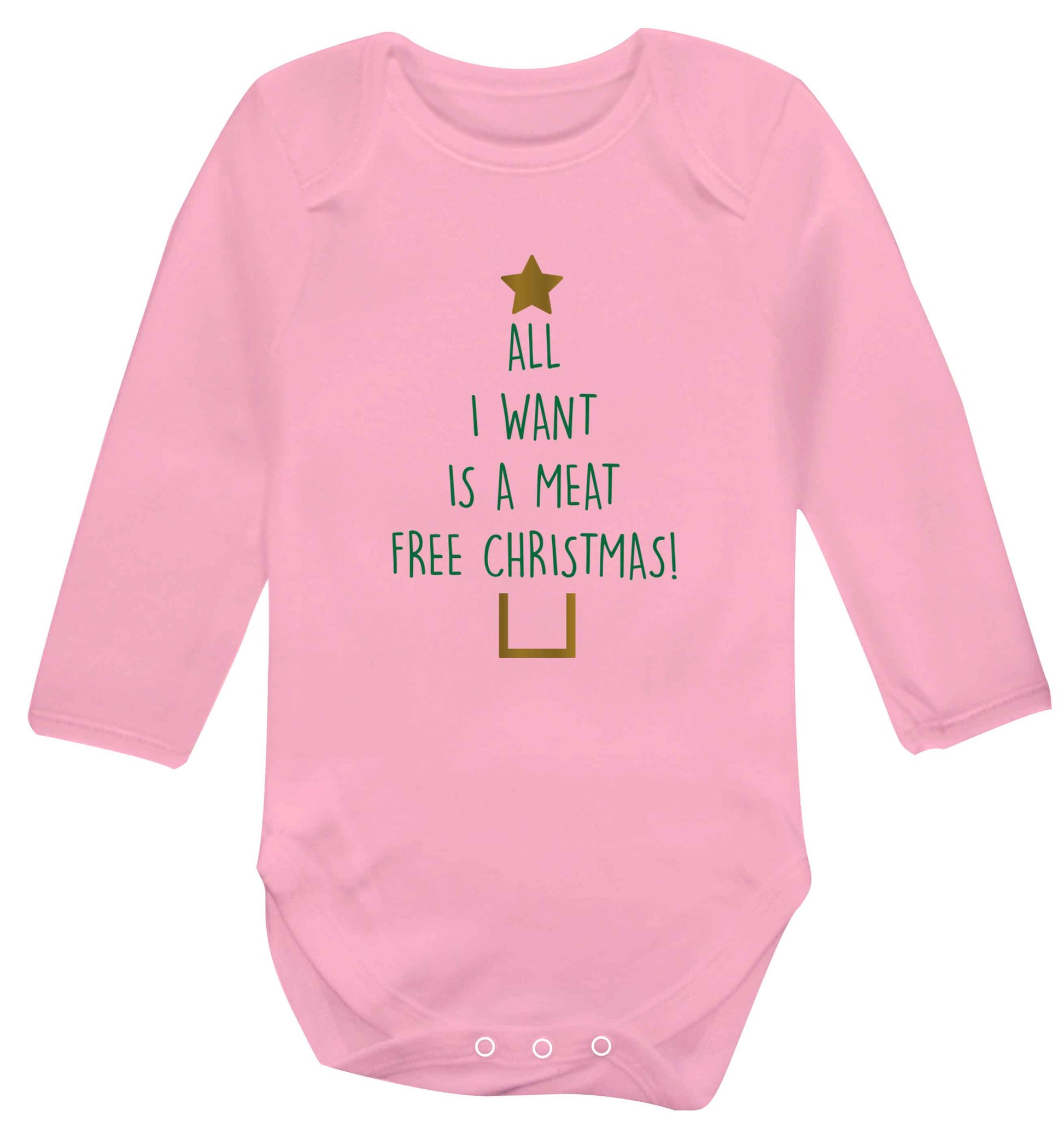All I want is a meat free Christmas Baby Vest long sleeved pale pink 6-12 months