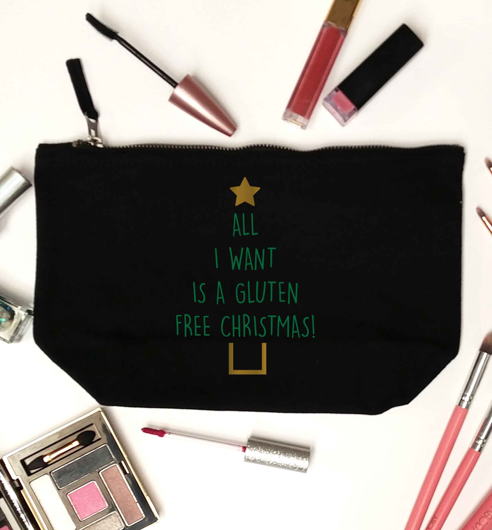 All I want is a gluten free Christmas black makeup bag