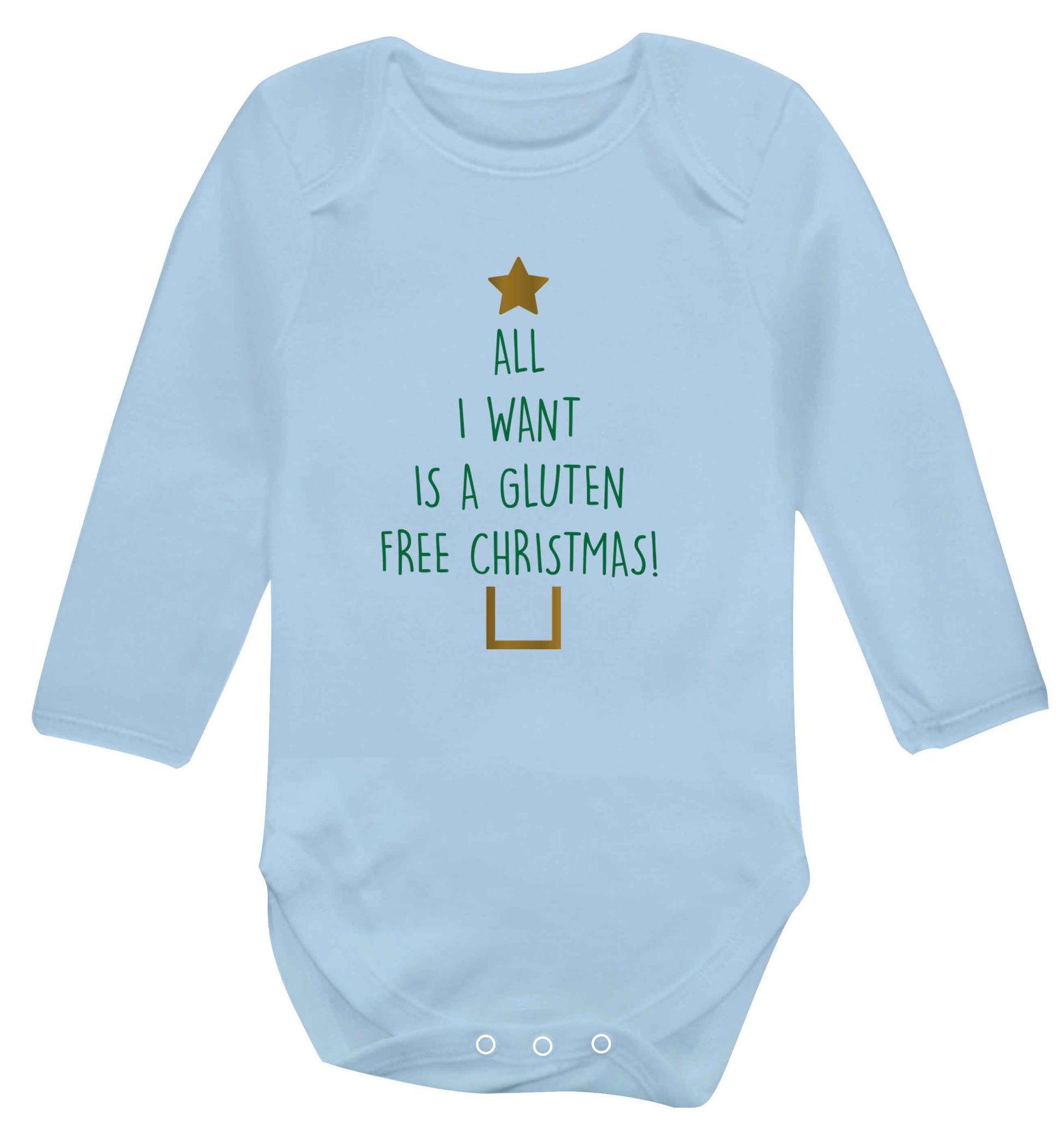 All I want is a gluten free Christmas Baby Vest long sleeved pale blue 6-12 months