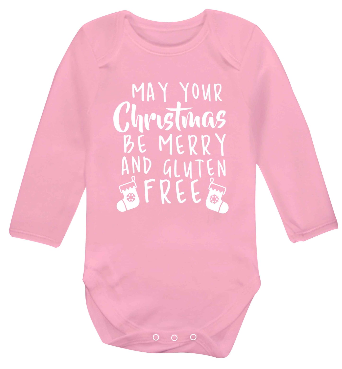 May your Christmas be merry and gluten free Baby Vest long sleeved pale pink 6-12 months