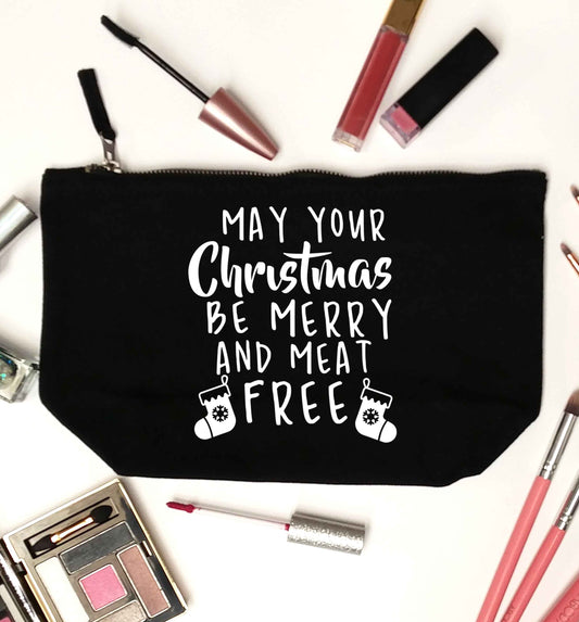 May your Christmas be merry and meat free black makeup bag