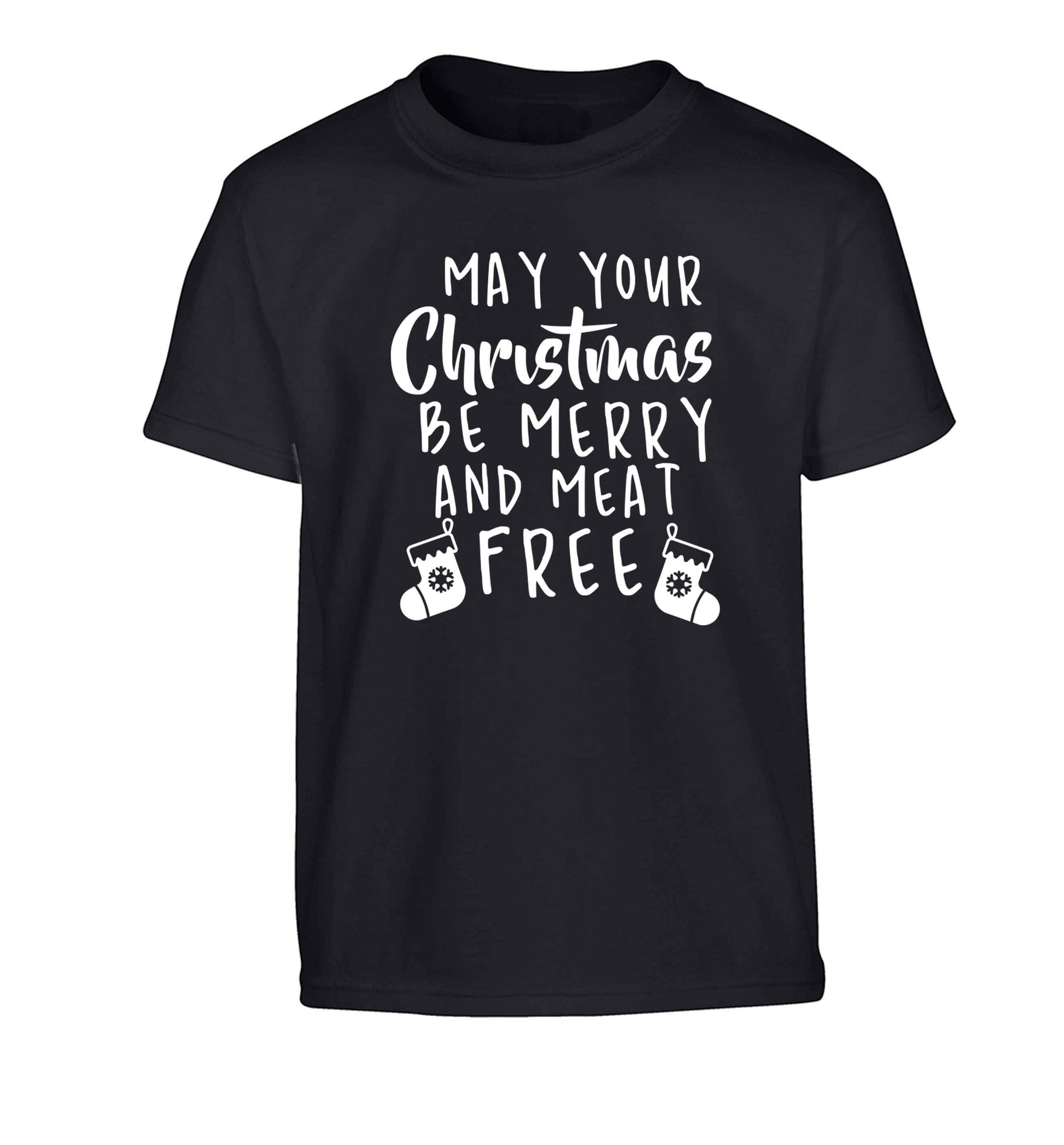 May your Christmas be merry and meat free Children's black Tshirt 12-13 Years