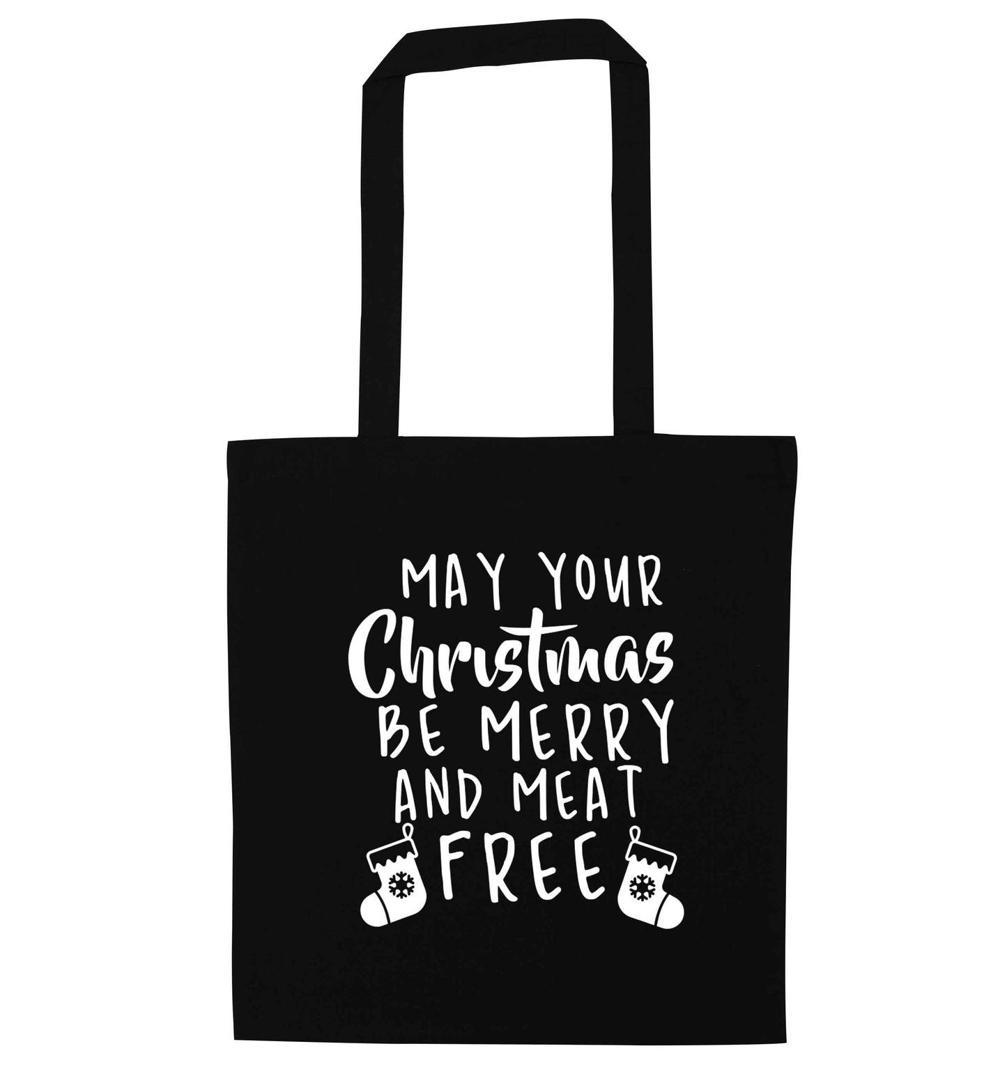 May your Christmas be merry and meat free black tote bag