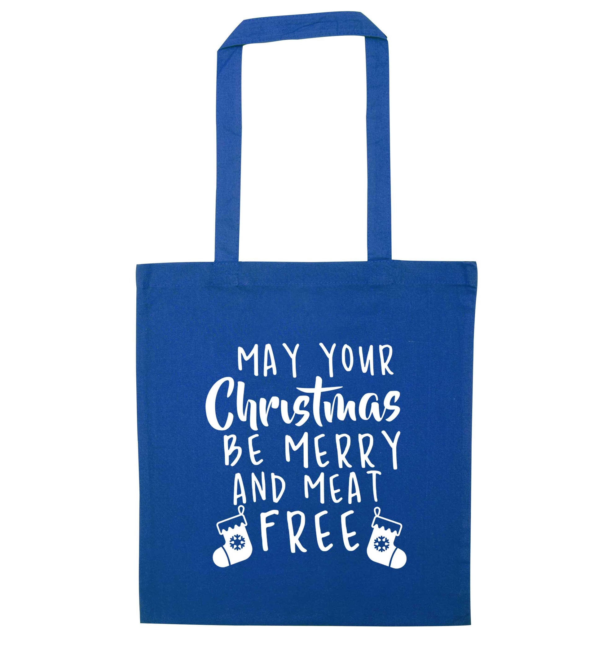 May your Christmas be merry and meat free blue tote bag