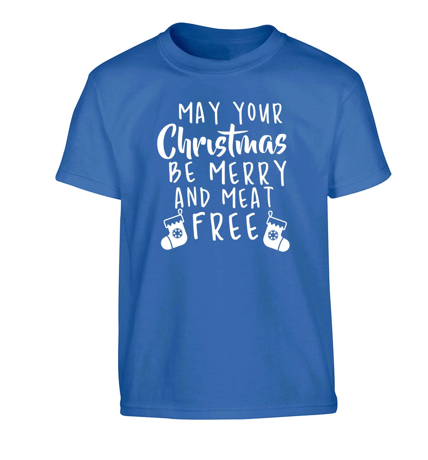 May your Christmas be merry and meat free Children's blue Tshirt 12-13 Years