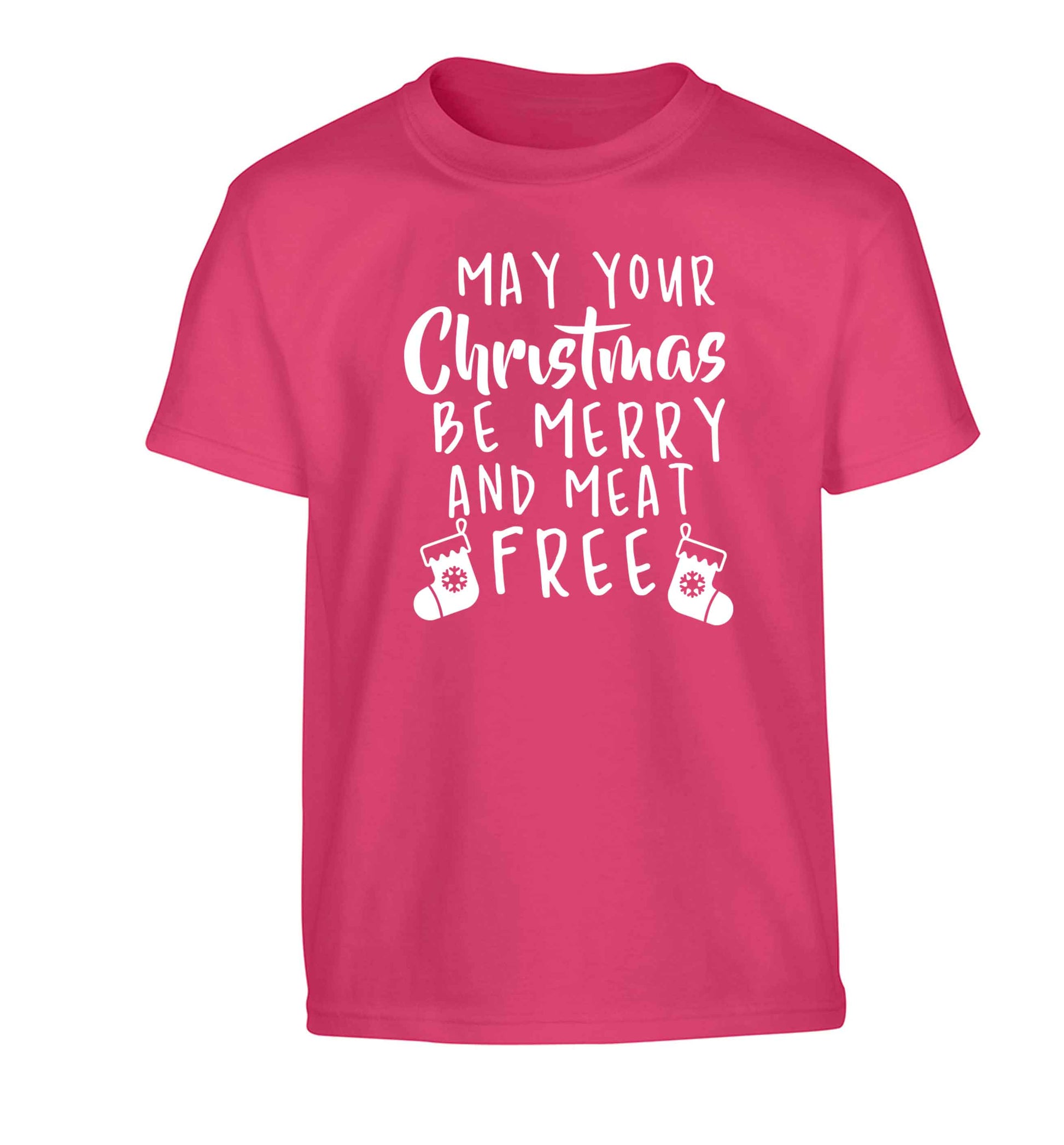May your Christmas be merry and meat free Children's pink Tshirt 12-13 Years