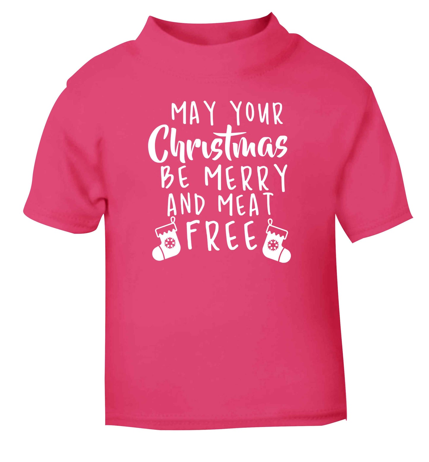 May your Christmas be merry and meat free pink Baby Toddler Tshirt 2 Years