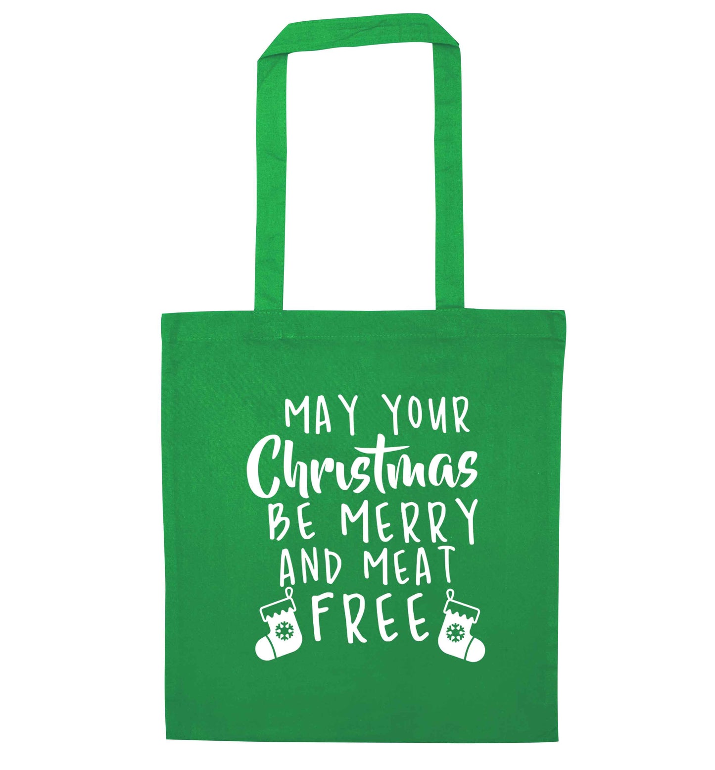May your Christmas be merry and meat free green tote bag