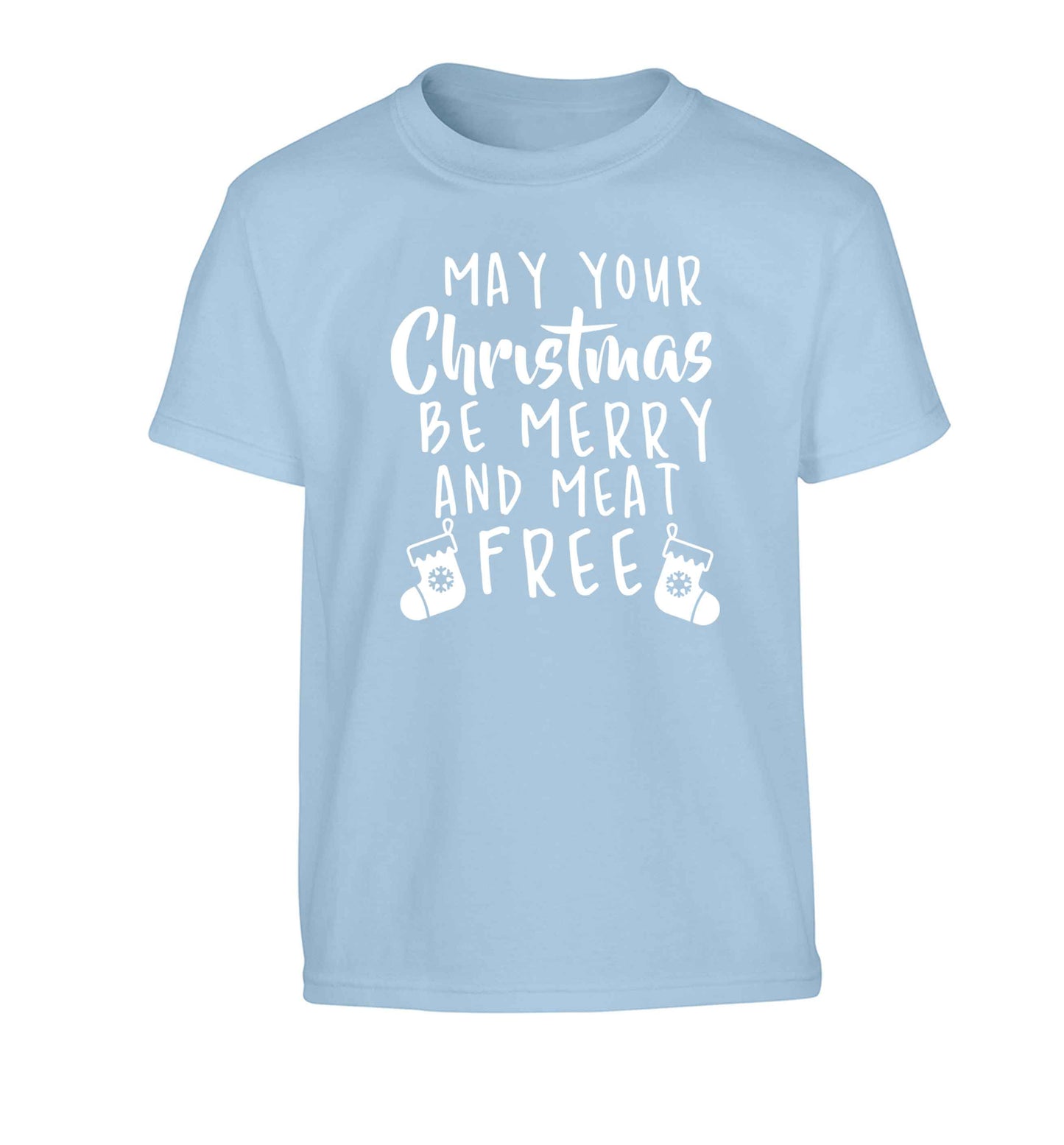 May your Christmas be merry and meat free Children's light blue Tshirt 12-13 Years