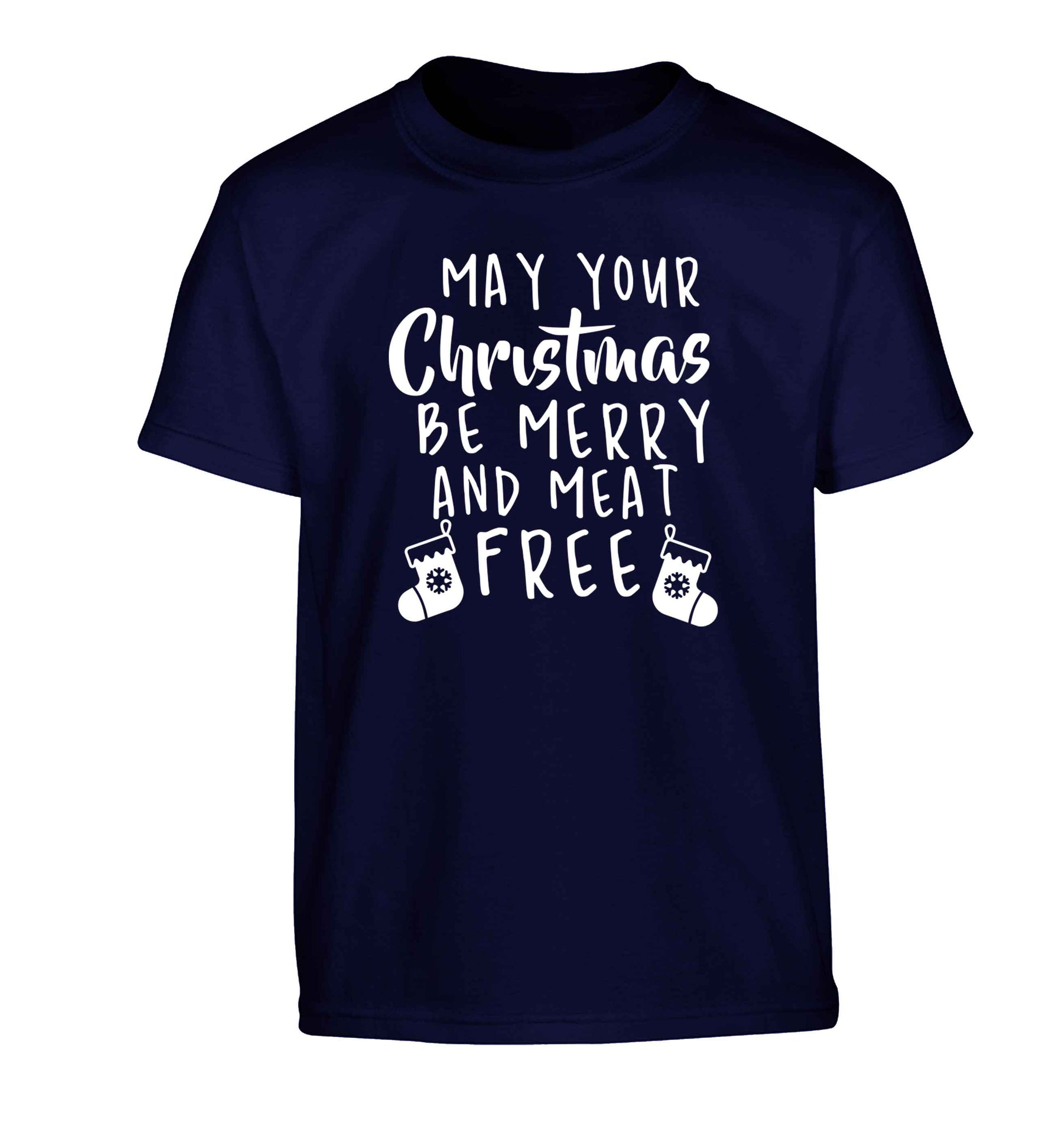 May your Christmas be merry and meat free Children's navy Tshirt 12-13 Years
