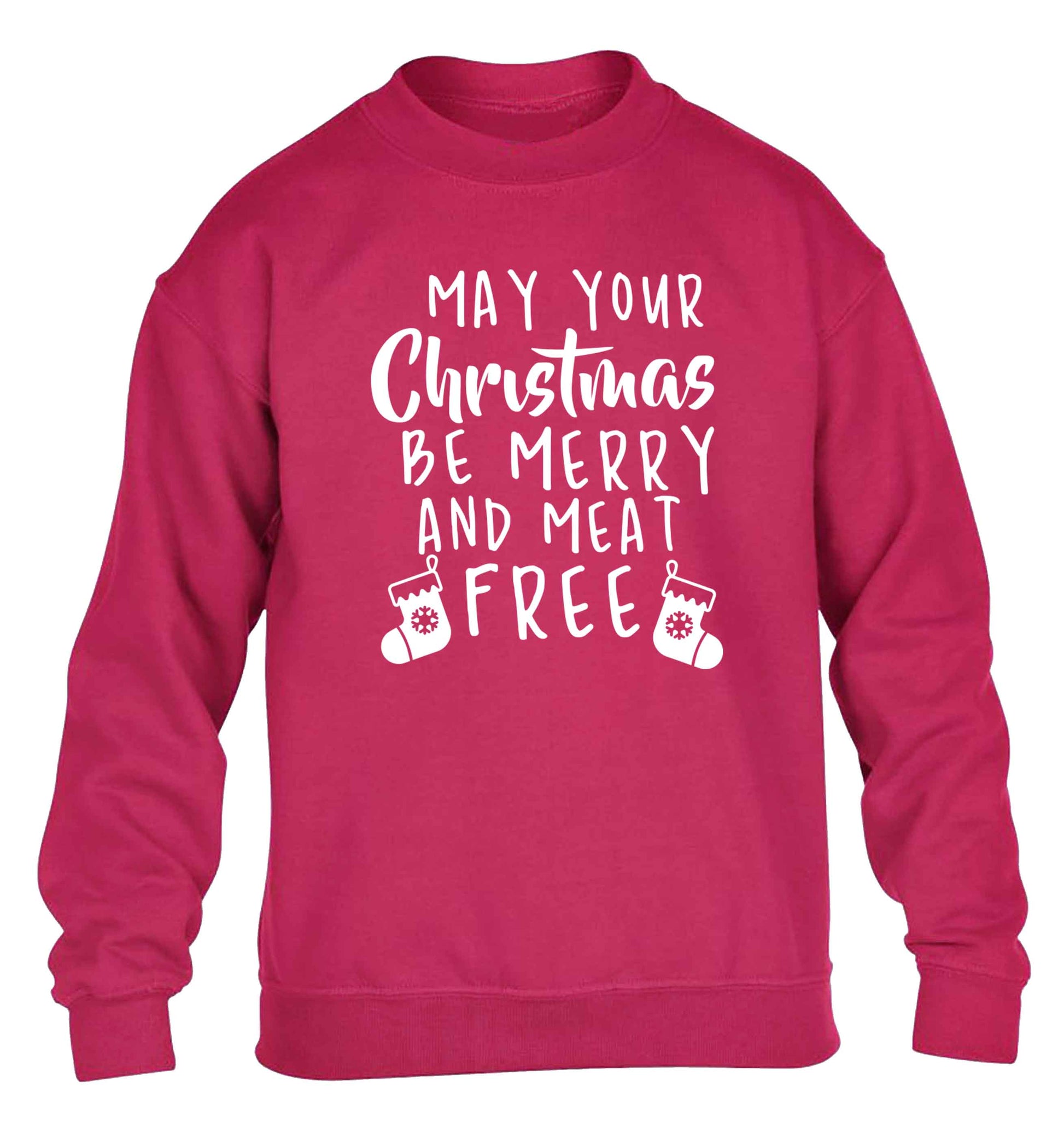 May your Christmas be merry and meat free children's pink sweater 12-13 Years