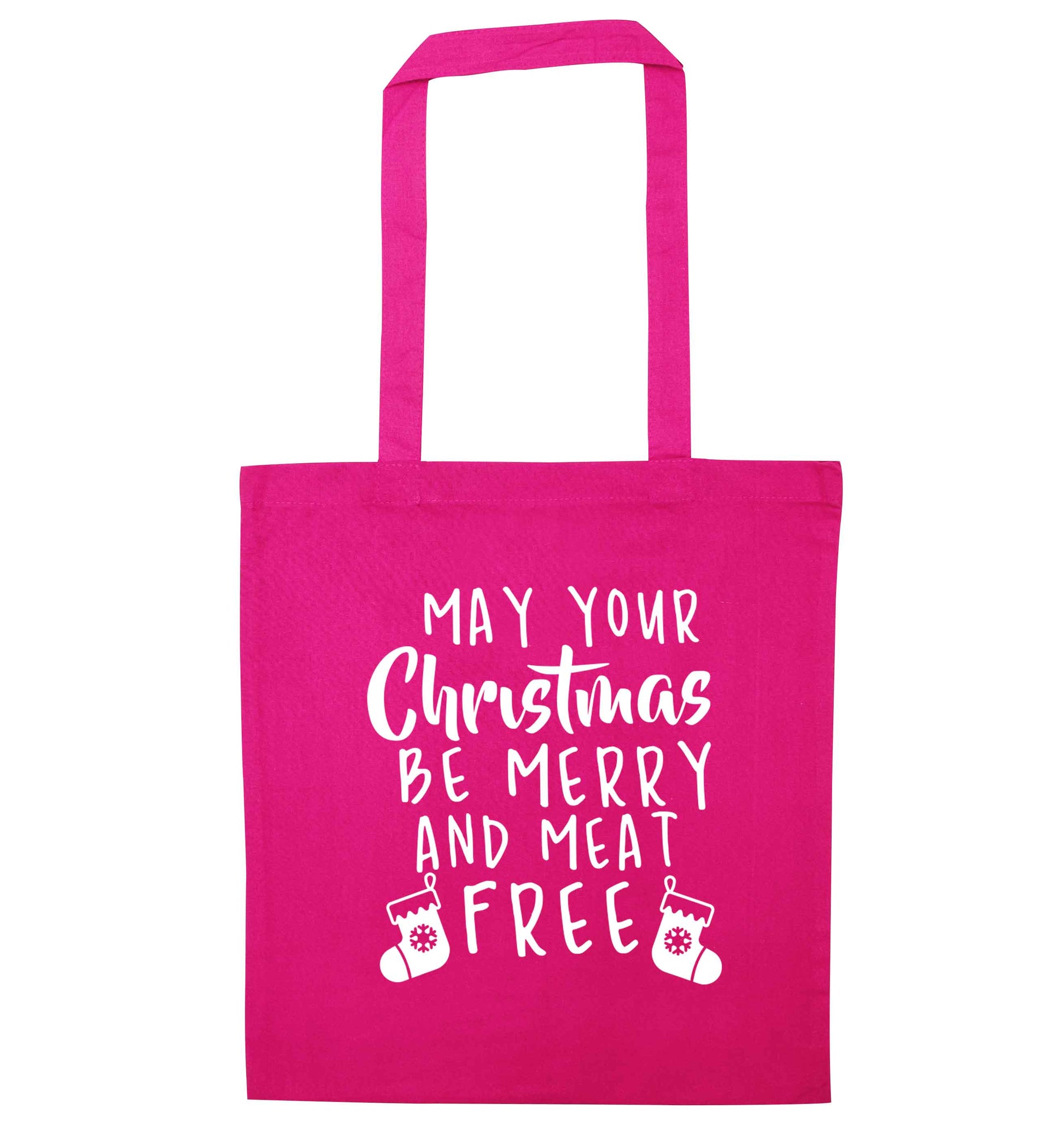 May your Christmas be merry and meat free pink tote bag