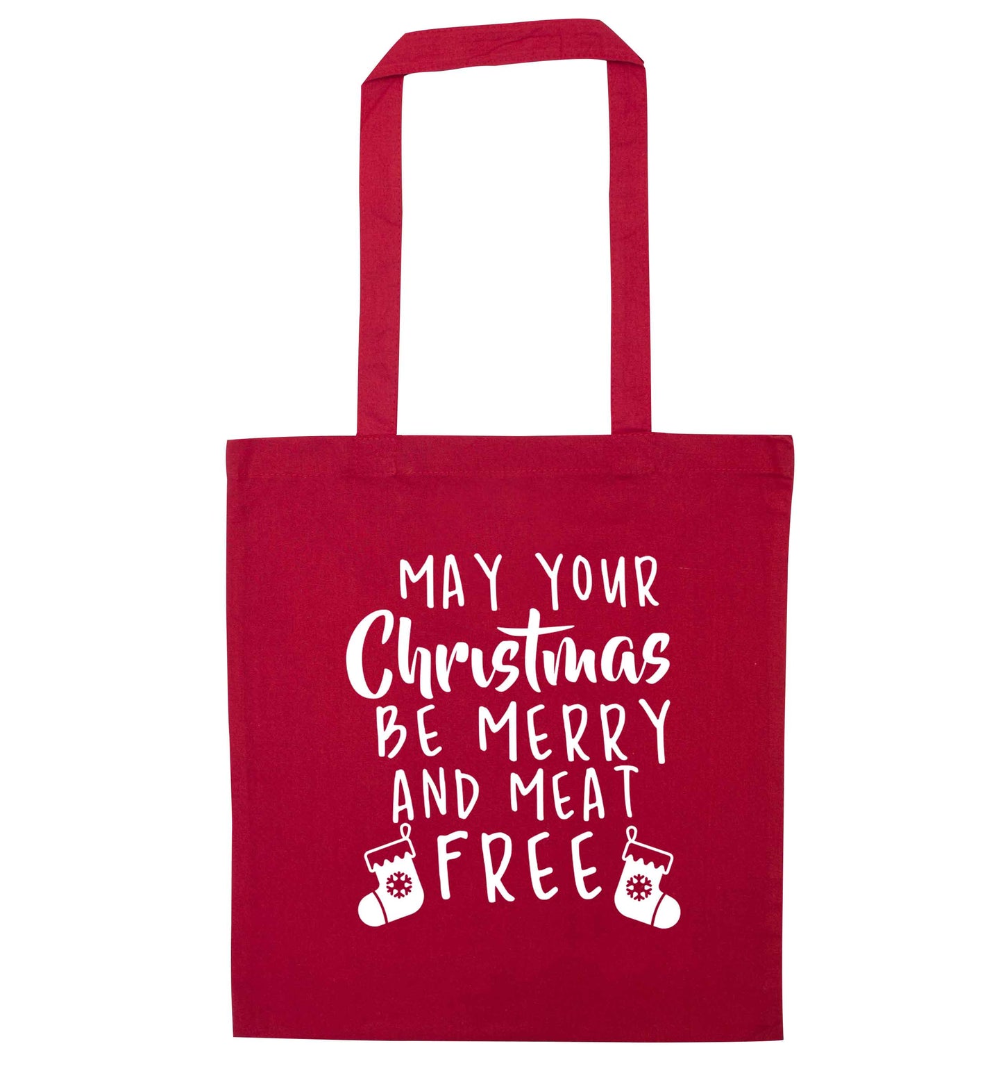 May your Christmas be merry and meat free red tote bag