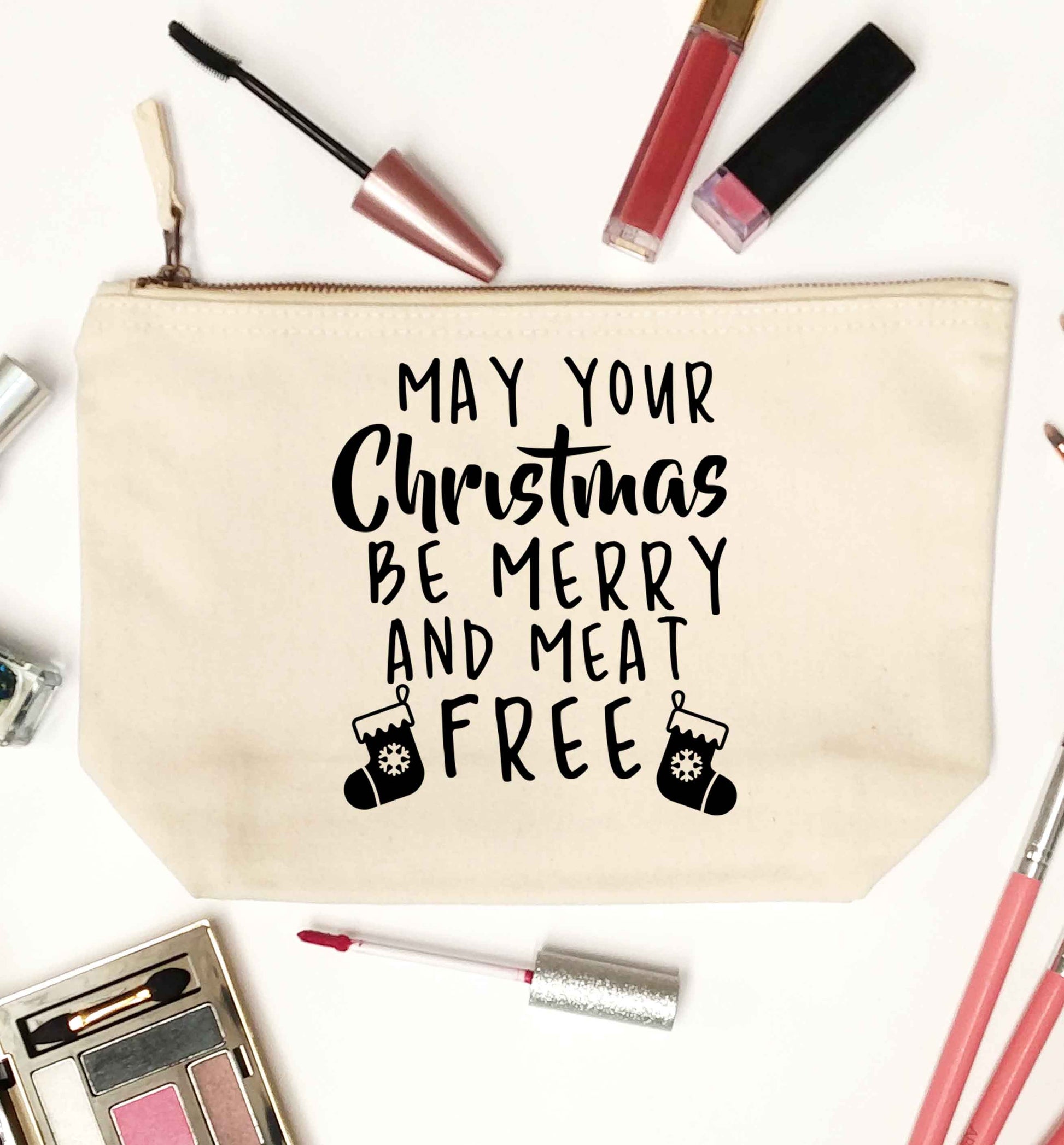 May your Christmas be merry and meat free natural makeup bag