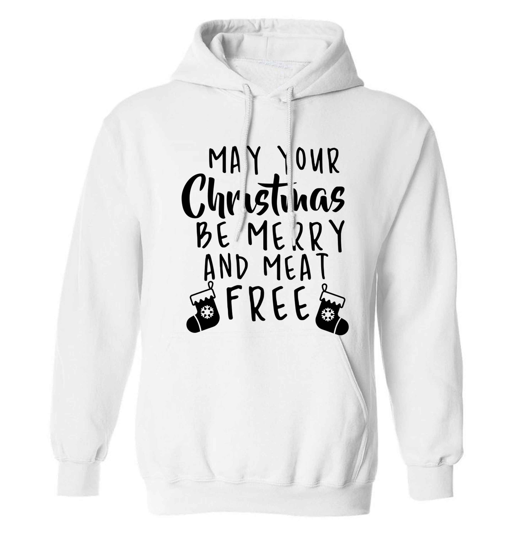 May your Christmas be merry and meat free adults unisex white hoodie 2XL