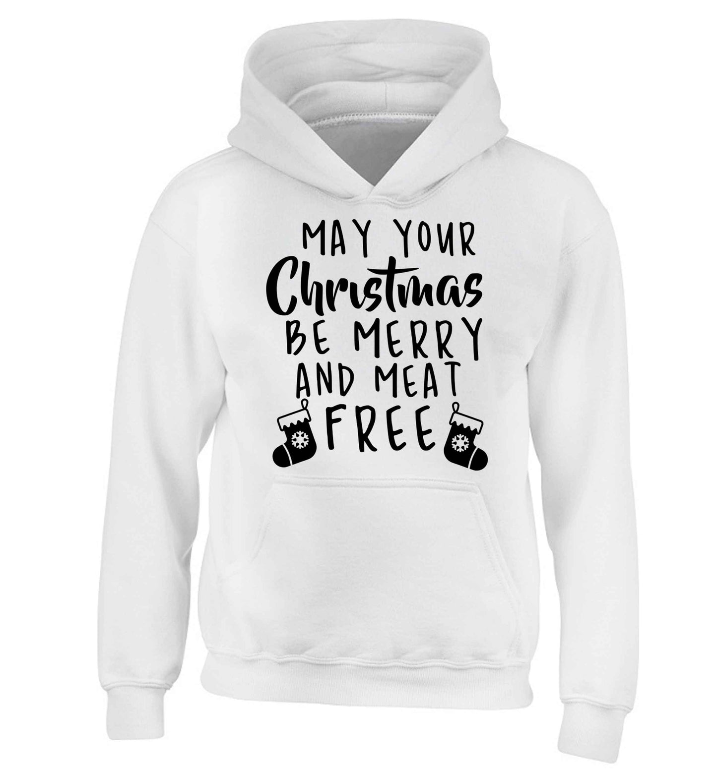 May your Christmas be merry and meat free children's white hoodie 12-13 Years
