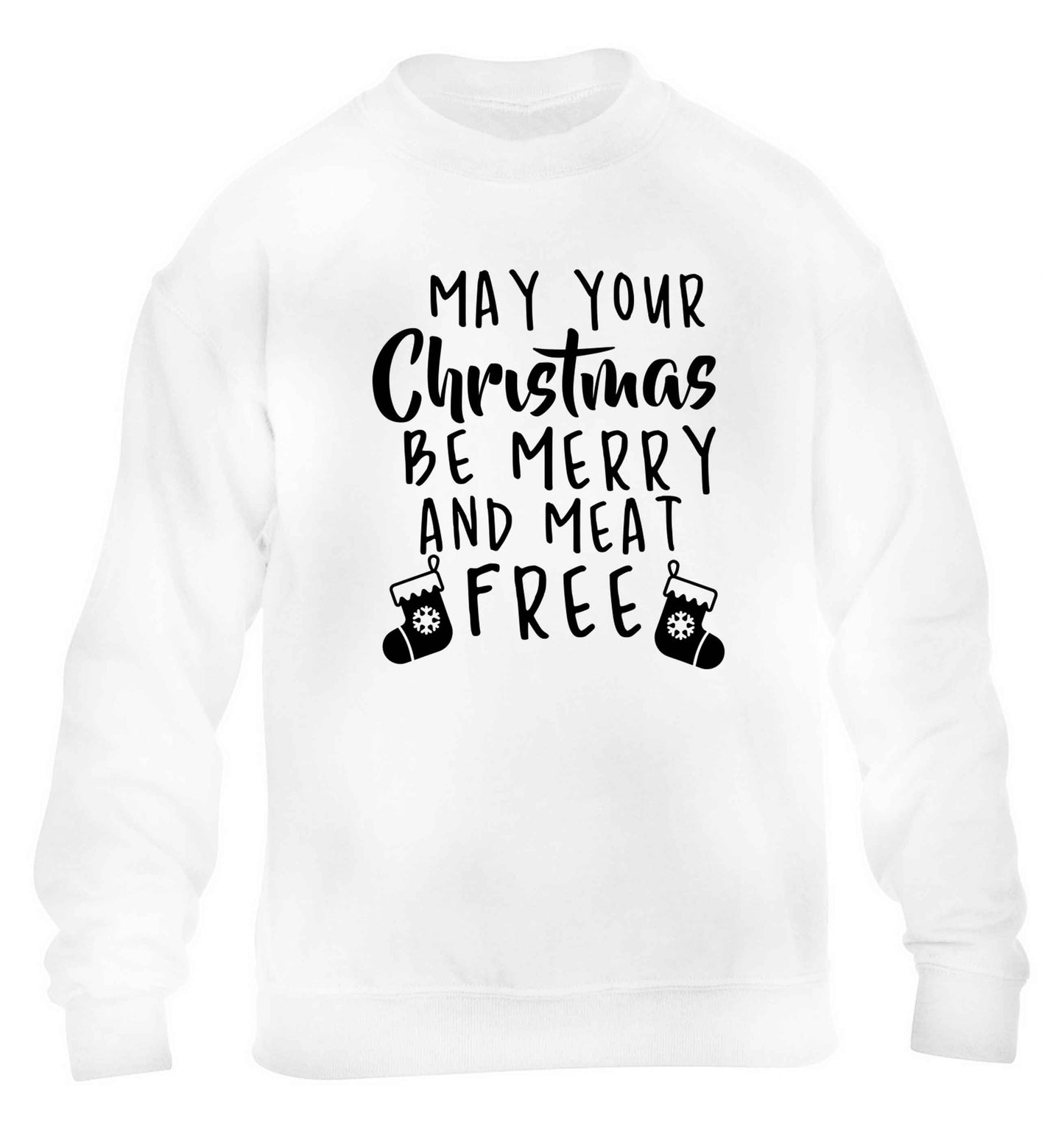 May your Christmas be merry and meat free children's white sweater 12-13 Years