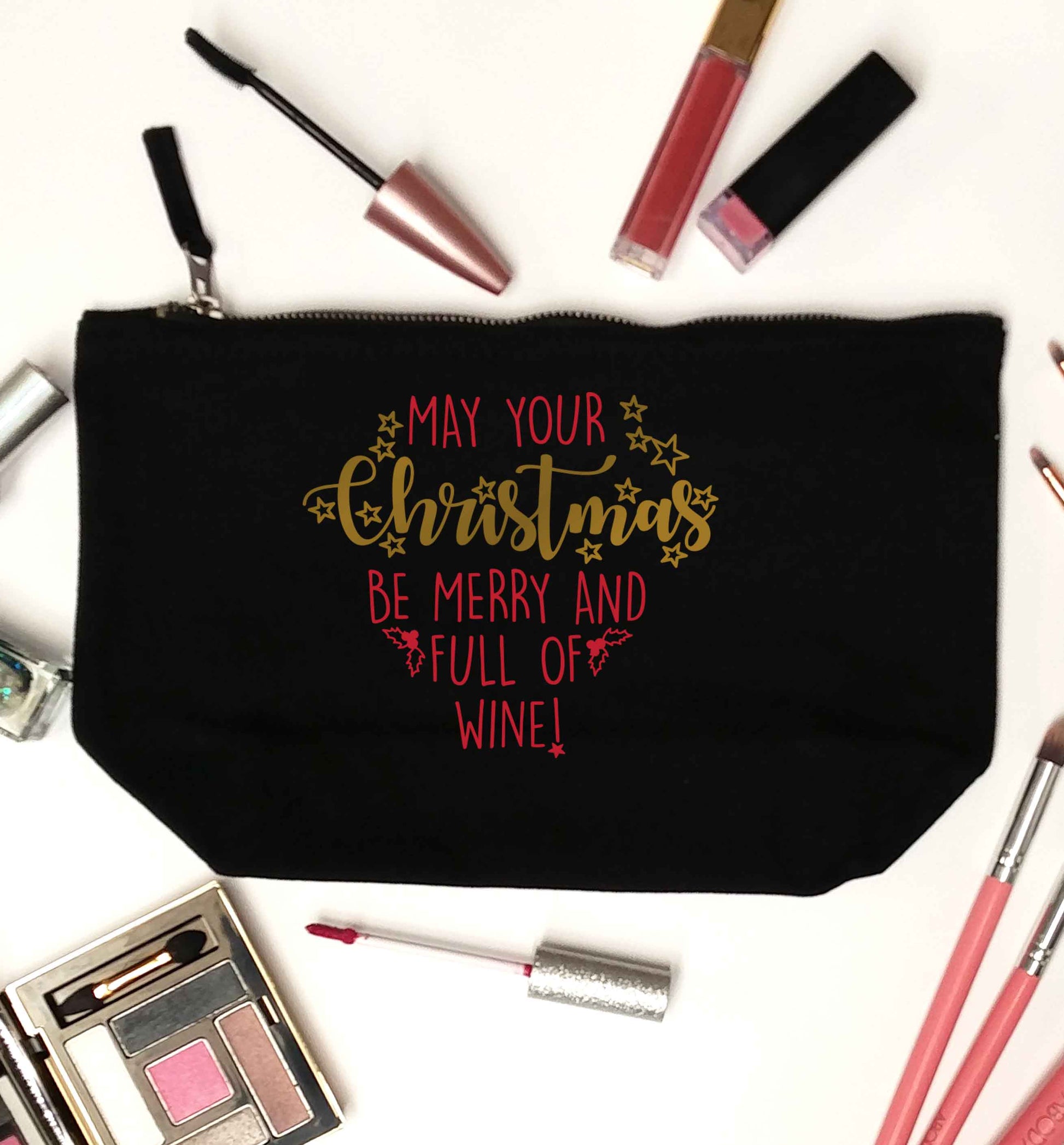 May your Christmas be merry and full of wine black makeup bag