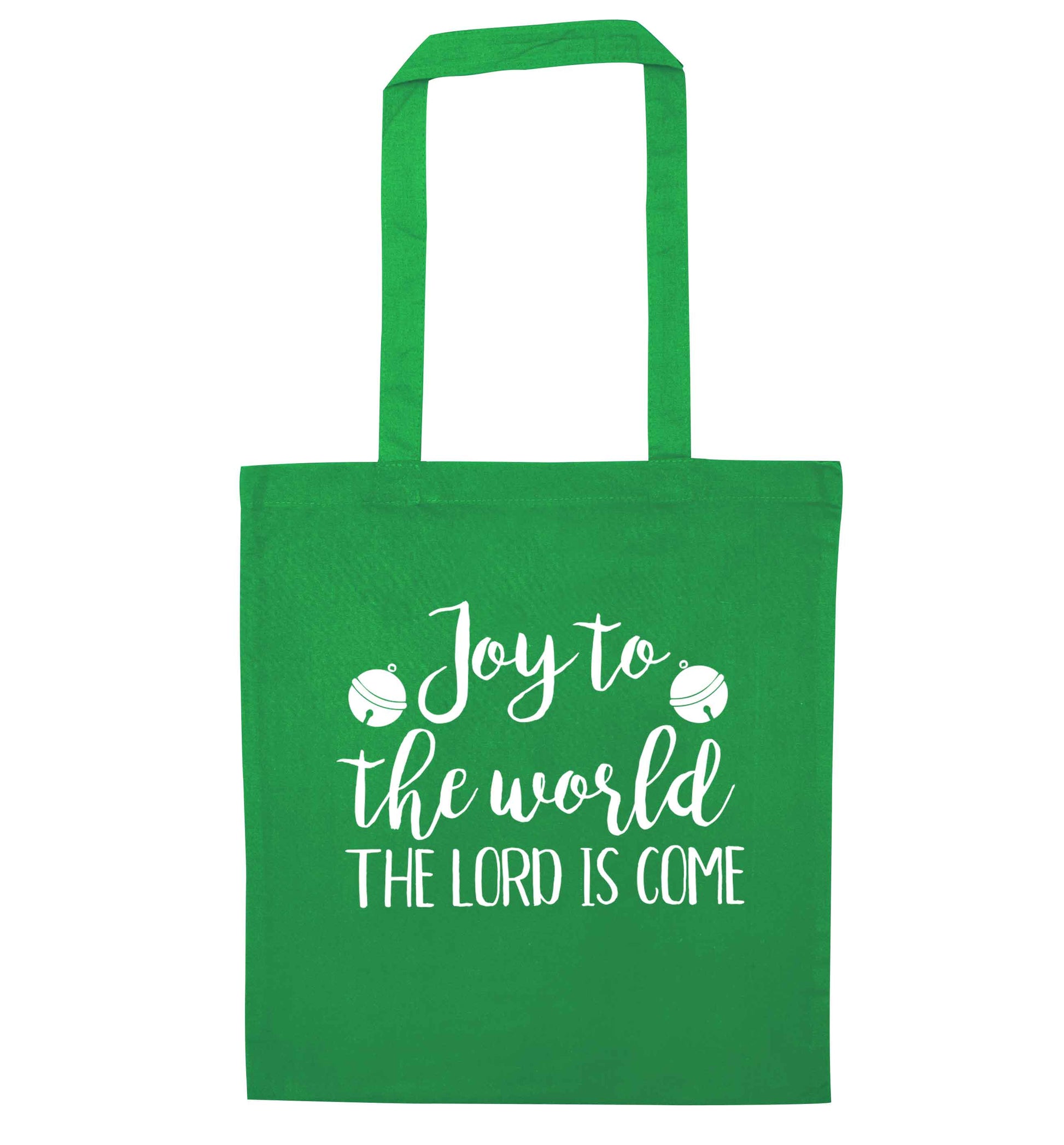 Joy to the world the Lord is come green tote bag