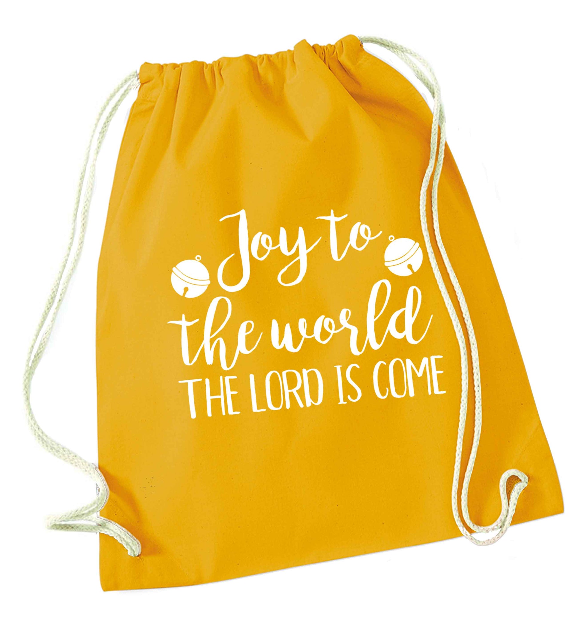 Joy to the World Lord mustard drawstring bag