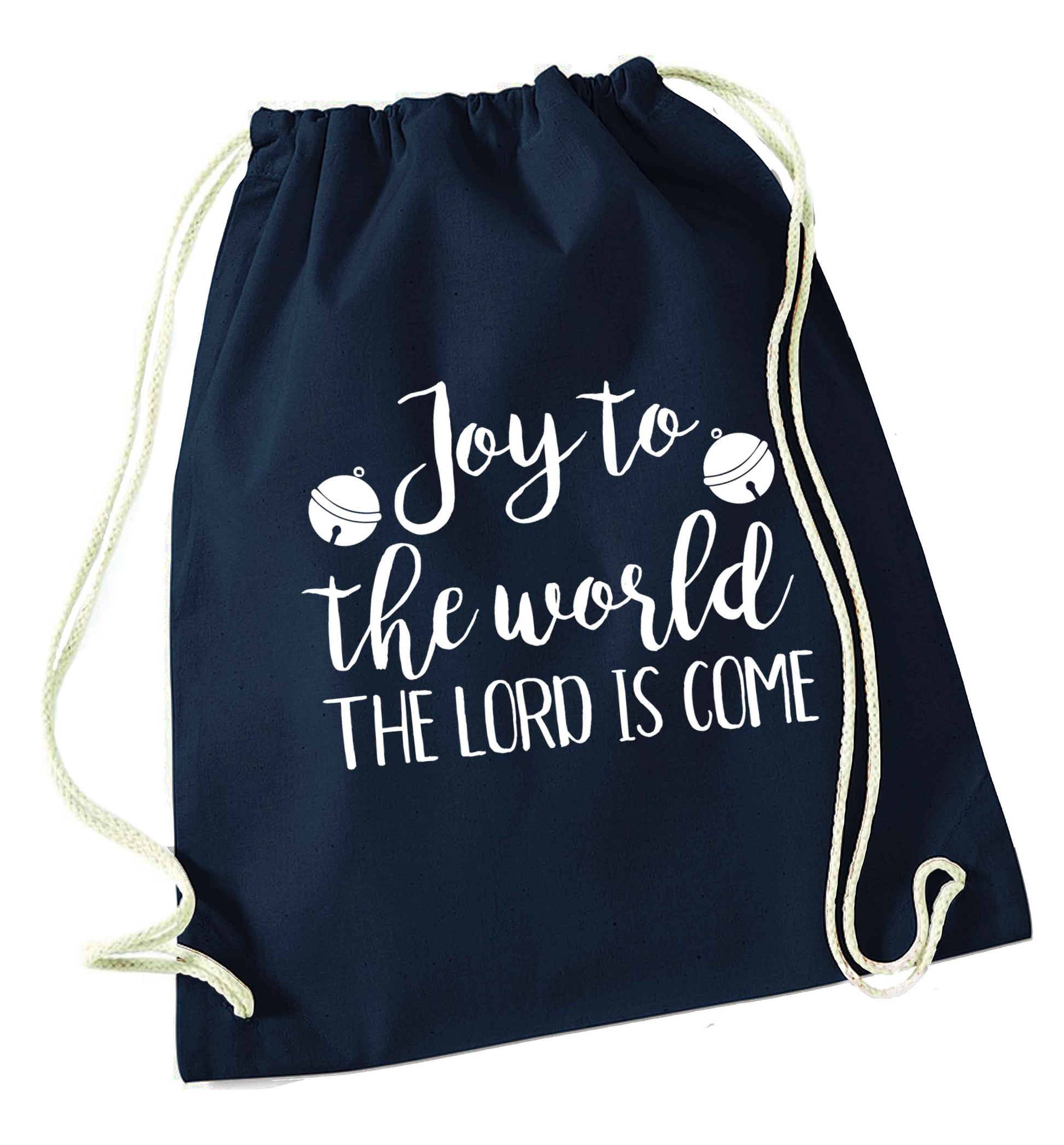 Joy to the World Lord navy drawstring bag