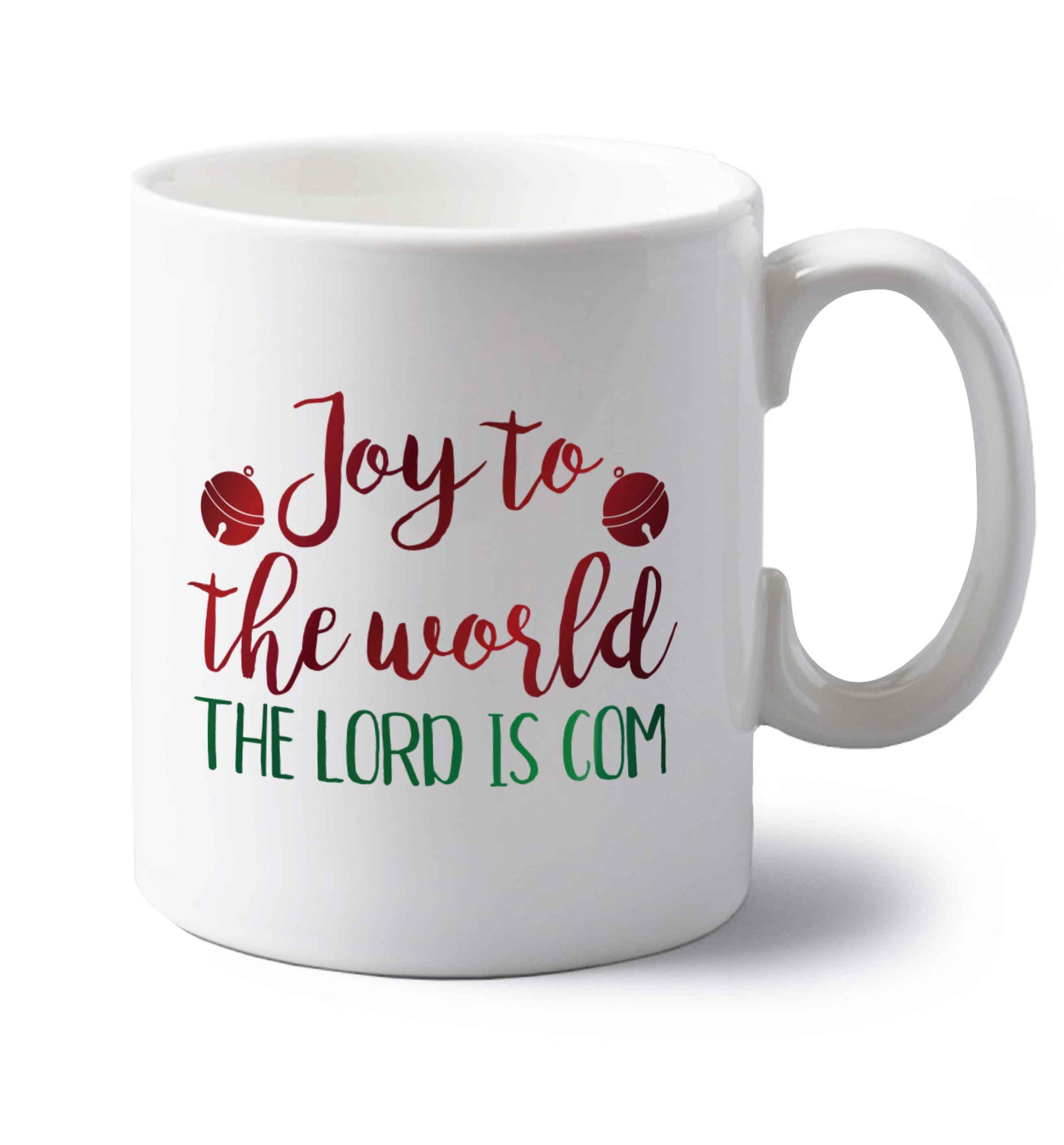 Joy to the world the Lord is come left handed white ceramic mug 