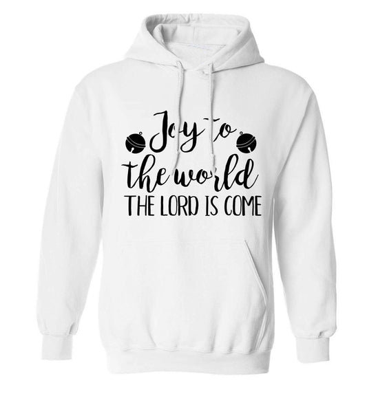 Joy to the world the Lord is come adults unisex white hoodie 2XL