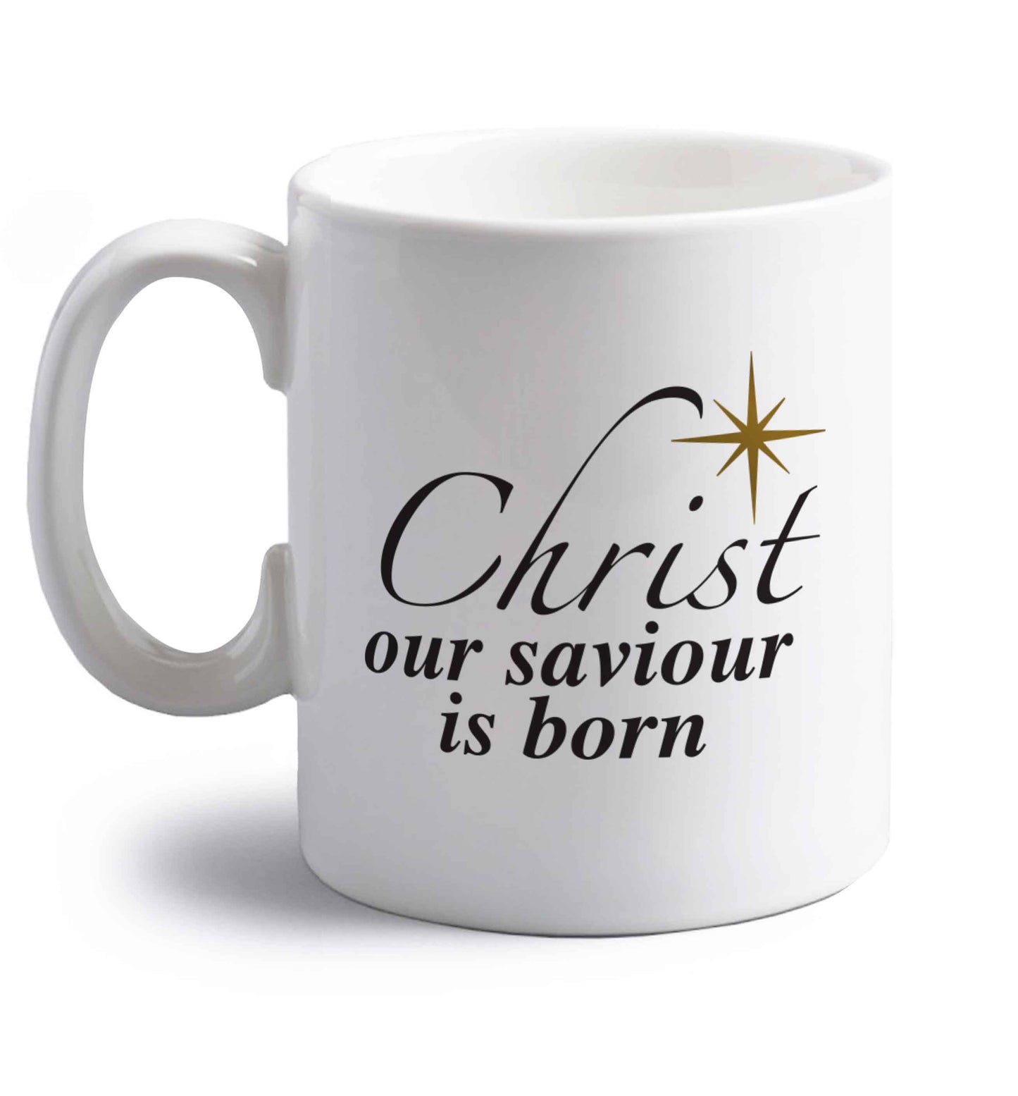 Christ our saviour is born right handed white ceramic mug 