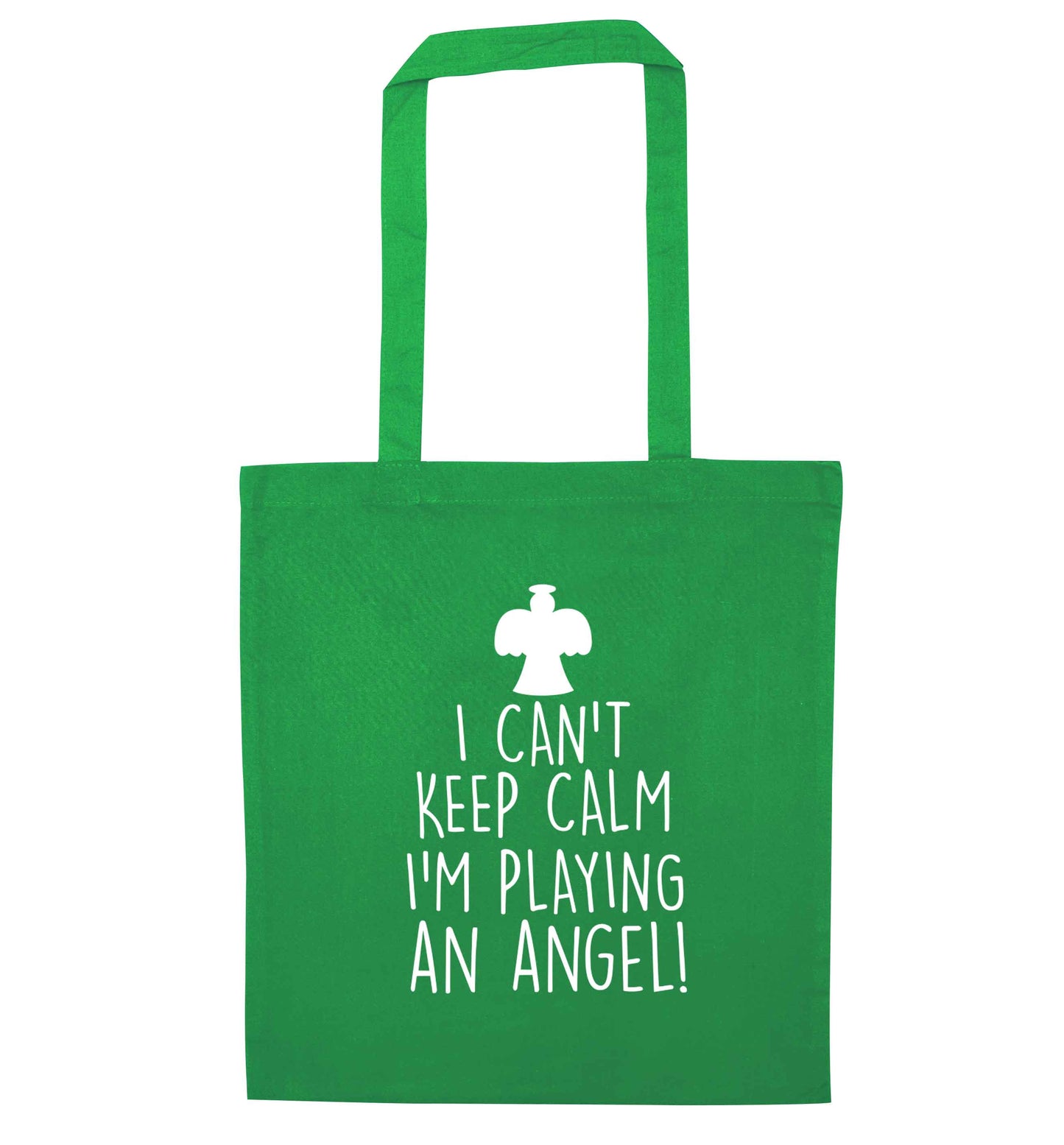 I can't keep calm I'm playing an angel! green tote bag