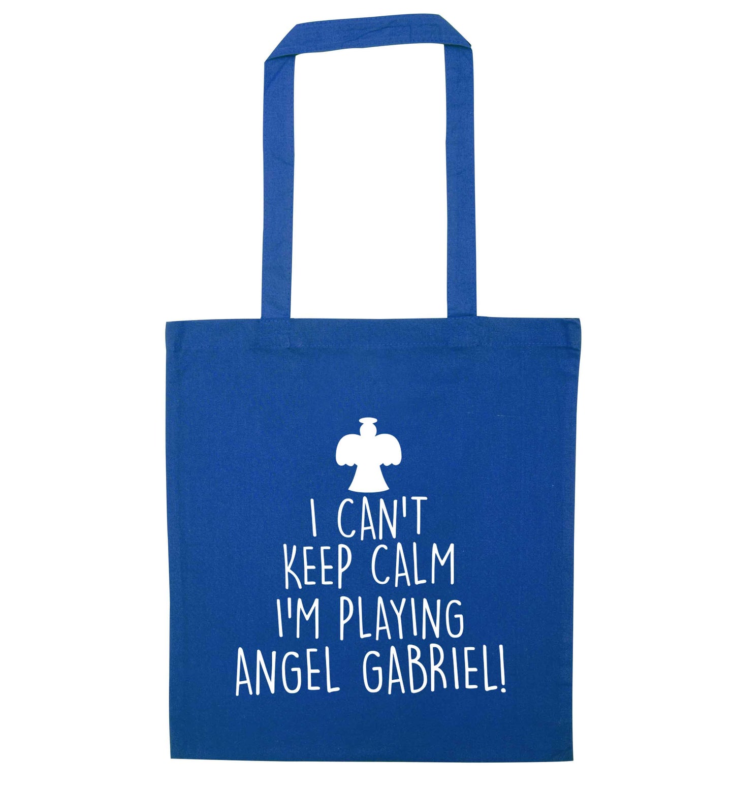 I can't keep calm I'm playing angel gabriel blue tote bag