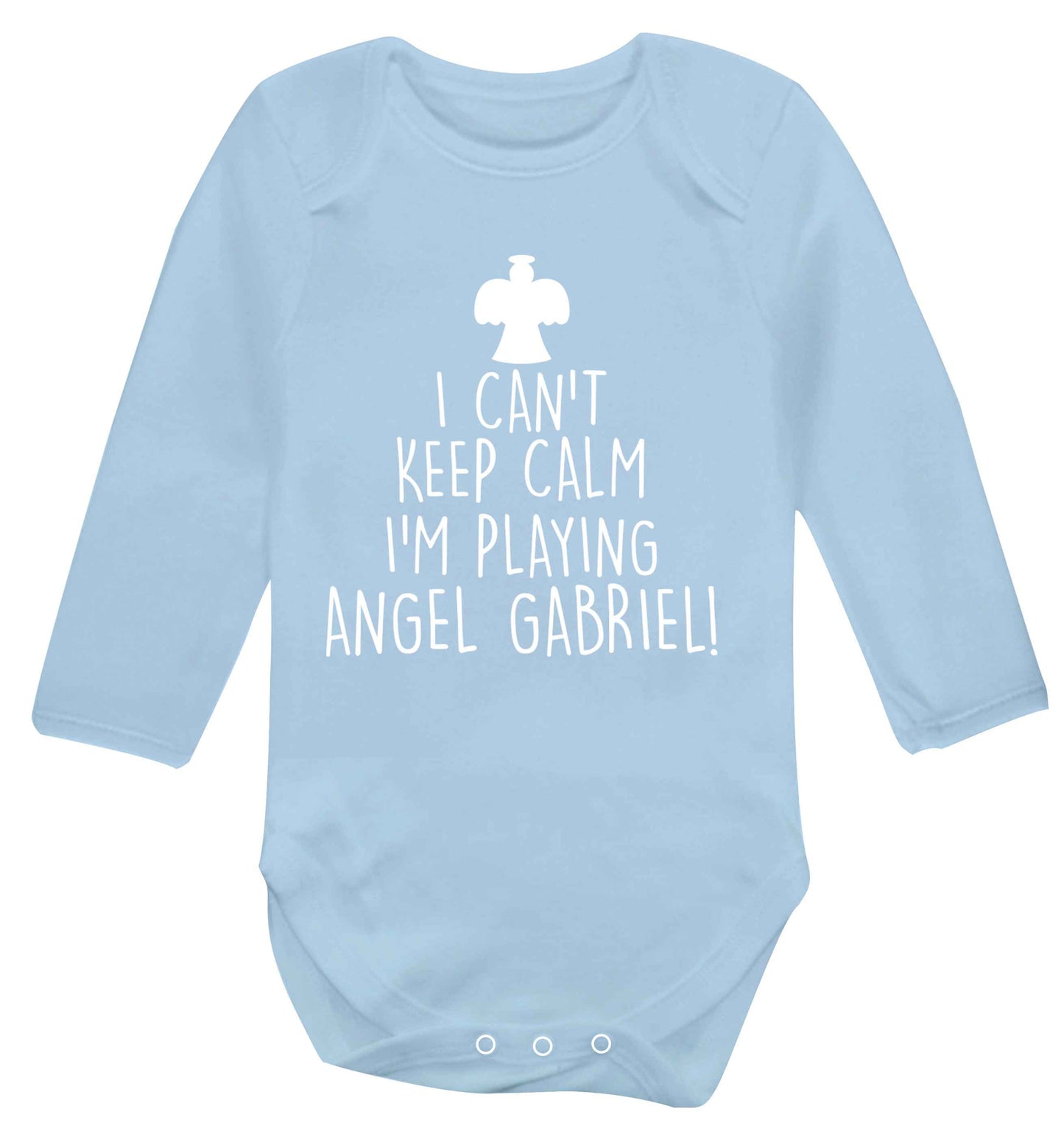 I can't keep calm I'm playing angel gabriel Baby Vest long sleeved pale blue 6-12 months