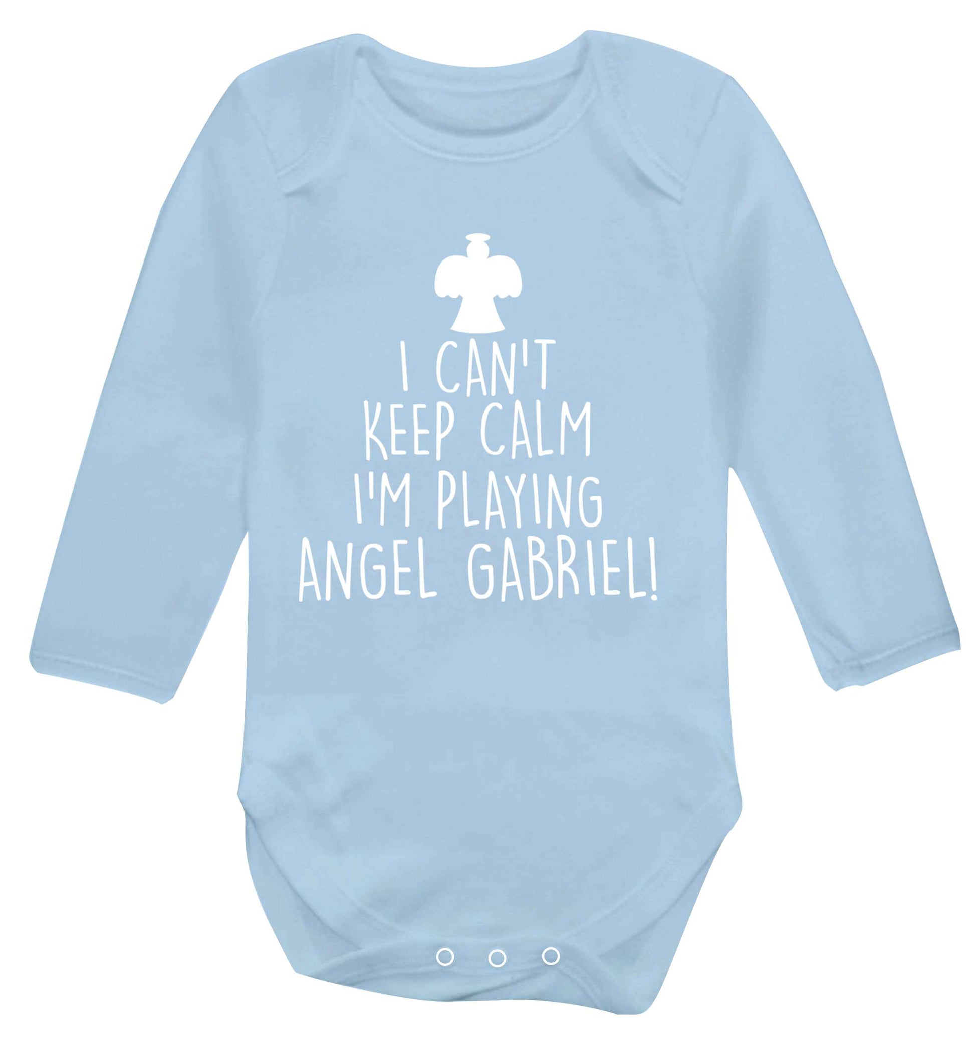 I can't keep calm I'm playing angel gabriel Baby Vest long sleeved pale blue 6-12 months