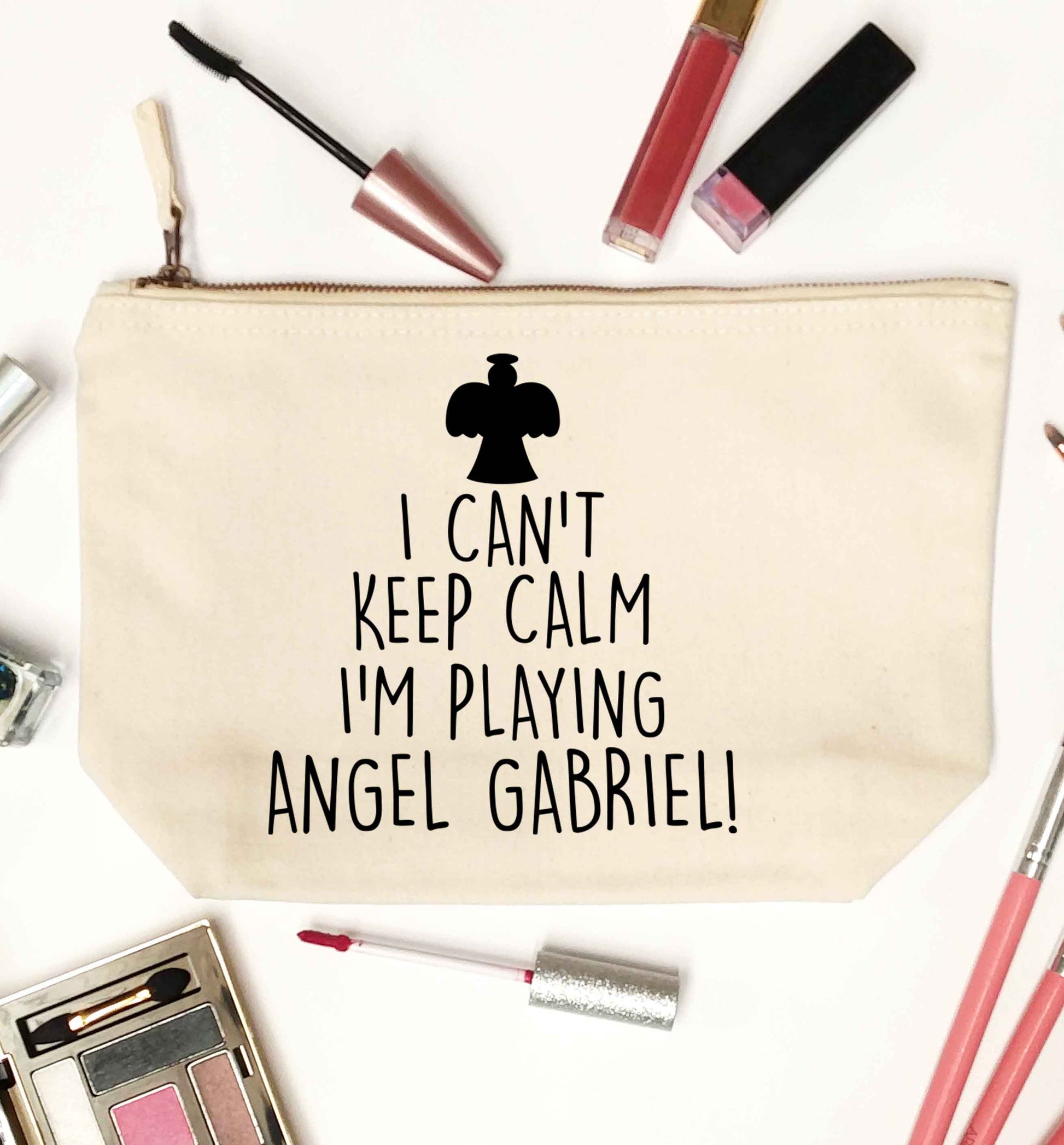 I can't keep calm I'm playing angel gabriel natural makeup bag