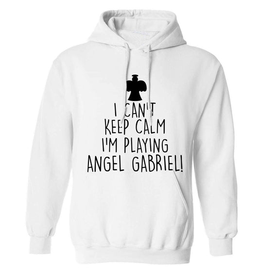 I can't keep calm I'm playing angel gabriel adults unisex white hoodie 2XL
