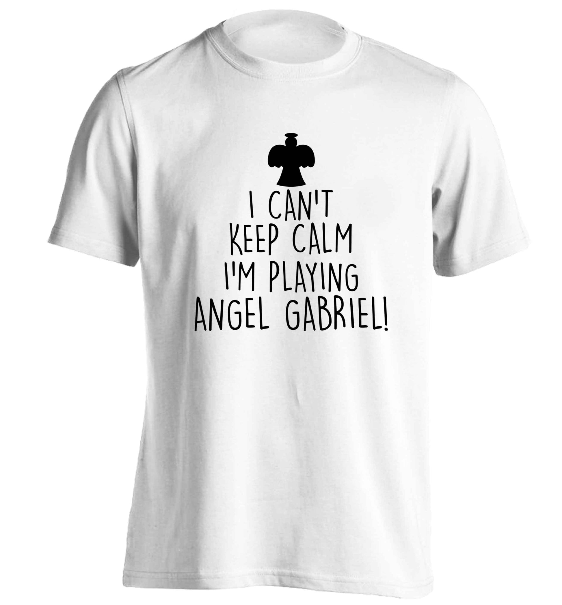 I can't keep calm I'm playing angel gabriel adults unisex white Tshirt 2XL