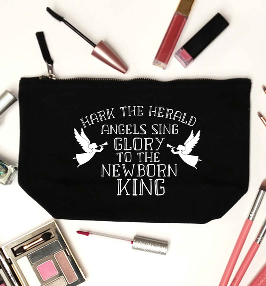 Hark the herold angels sing glory to the newborn king black makeup bag