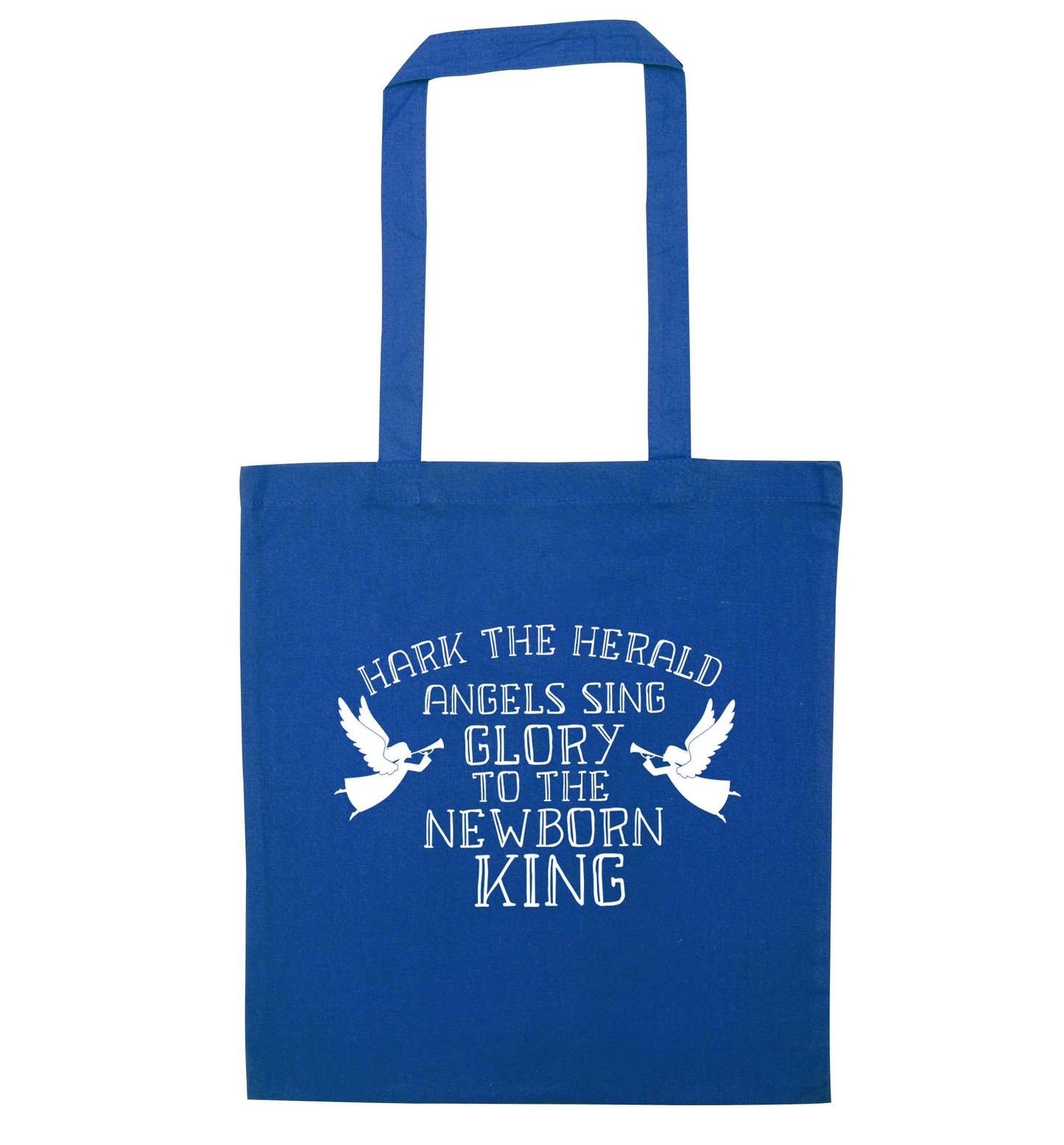 Hark the herold angels sing glory to the newborn king blue tote bag