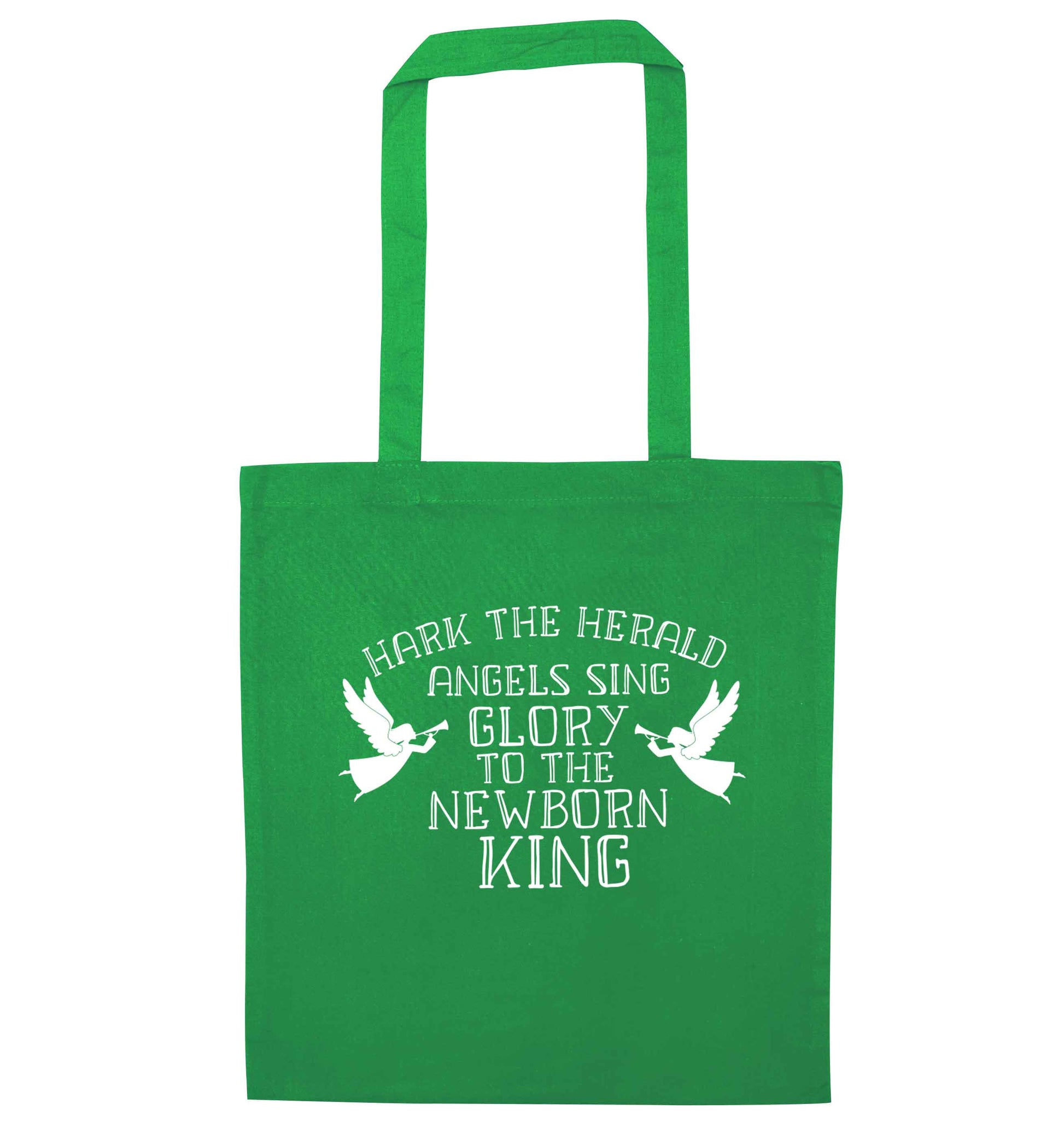 Hark the herold angels sing glory to the newborn king green tote bag