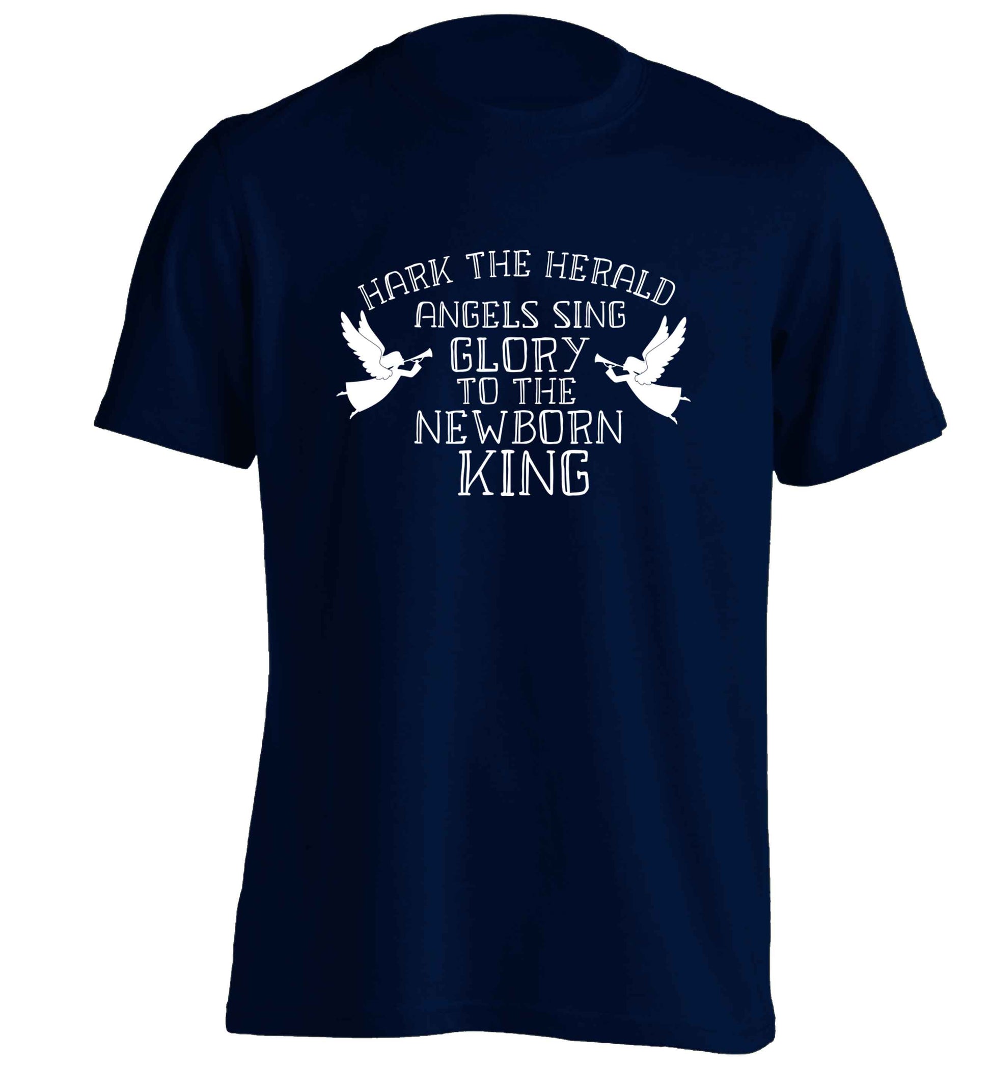 Hark the herold angels sing glory to the newborn king adults unisex navy Tshirt 2XL