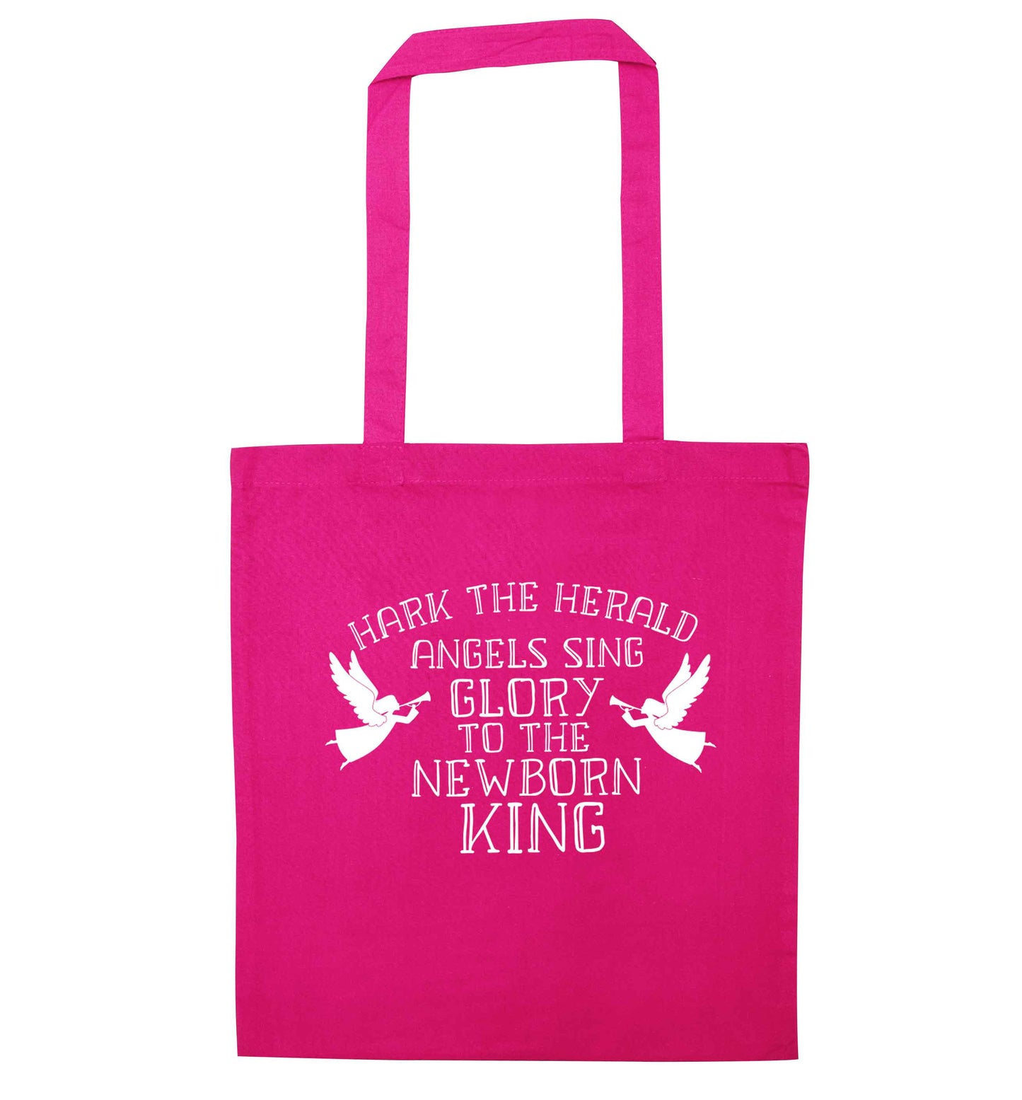 Hark the herold angels sing glory to the newborn king pink tote bag